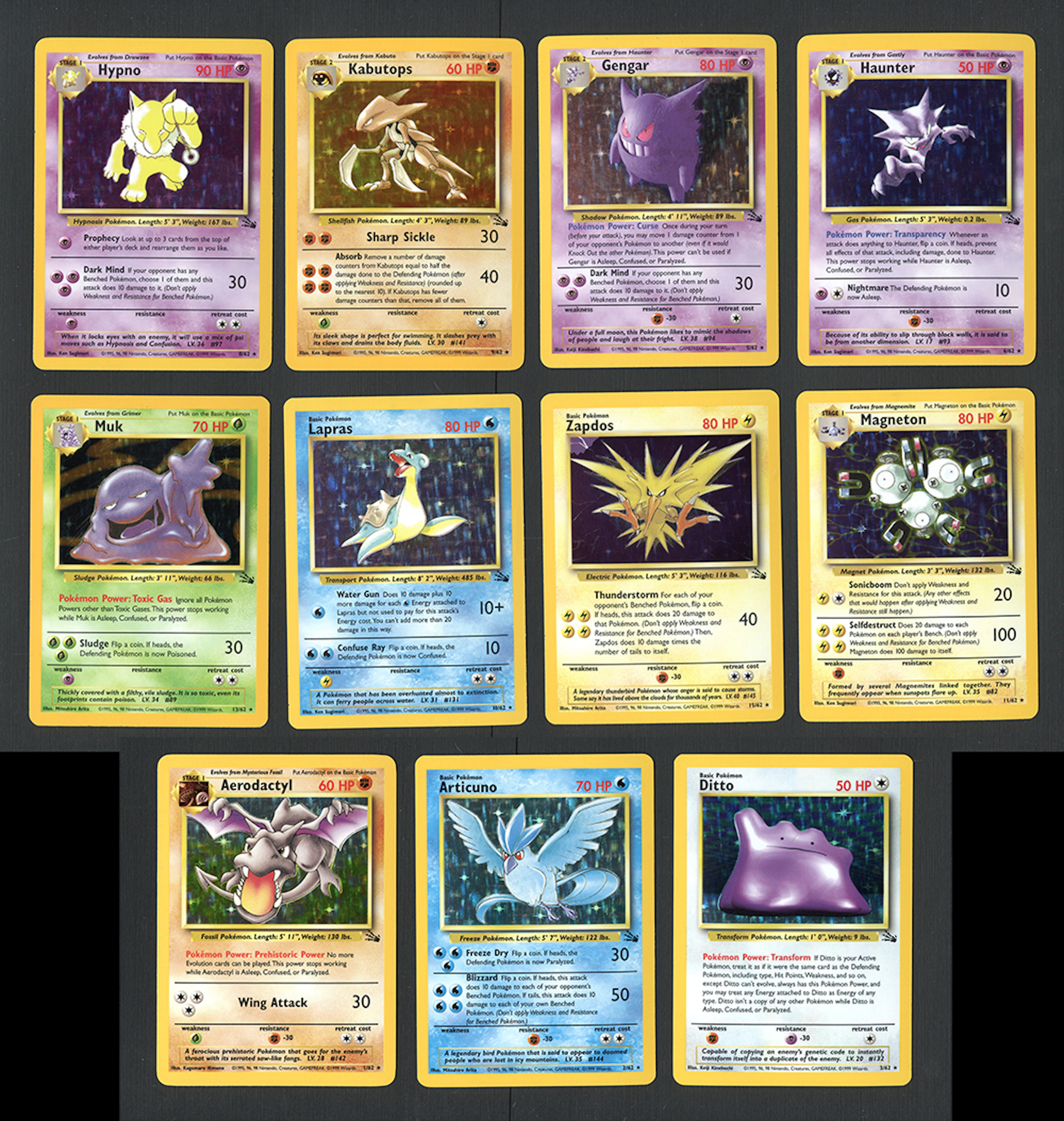 1999 Pokemon Fossil Holographic Lot Of 11