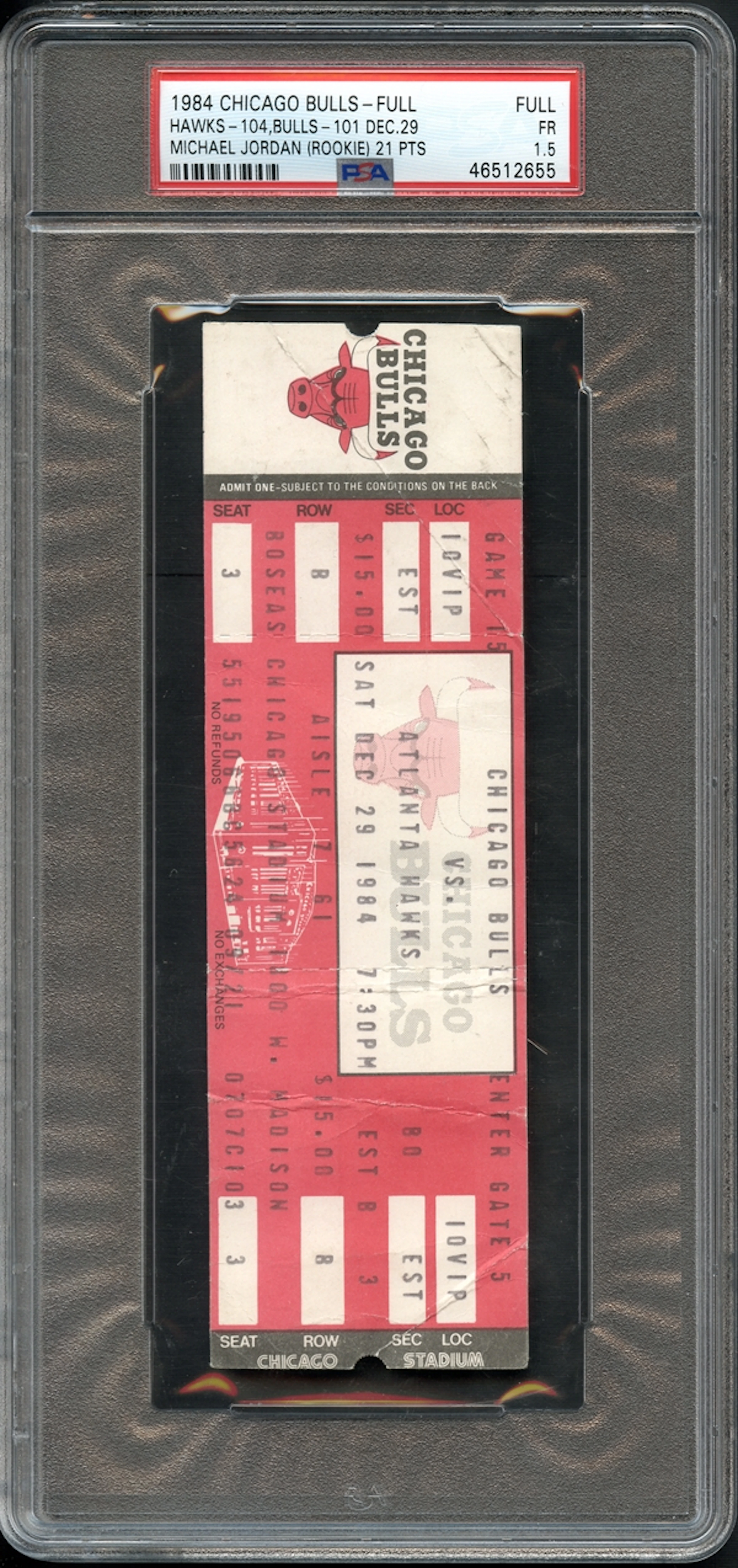 1984 Chicago Bulls Full Game Ticket Michael Jordan Rookie Season PSA 1.5 FR