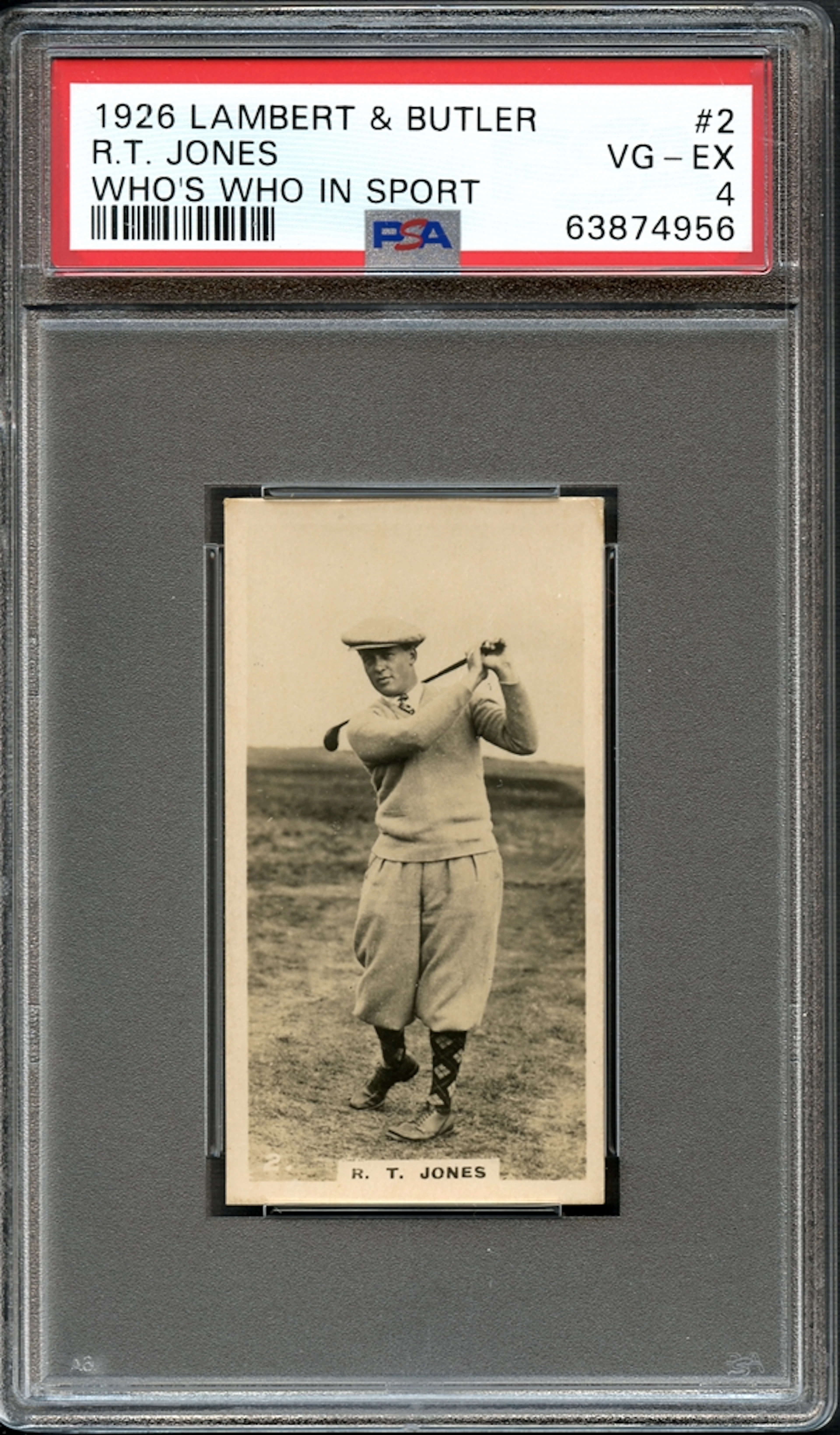 1926 Lambert & Butler Who's Who In Sport #2 R. T. Jones PSA 4 VG-EX