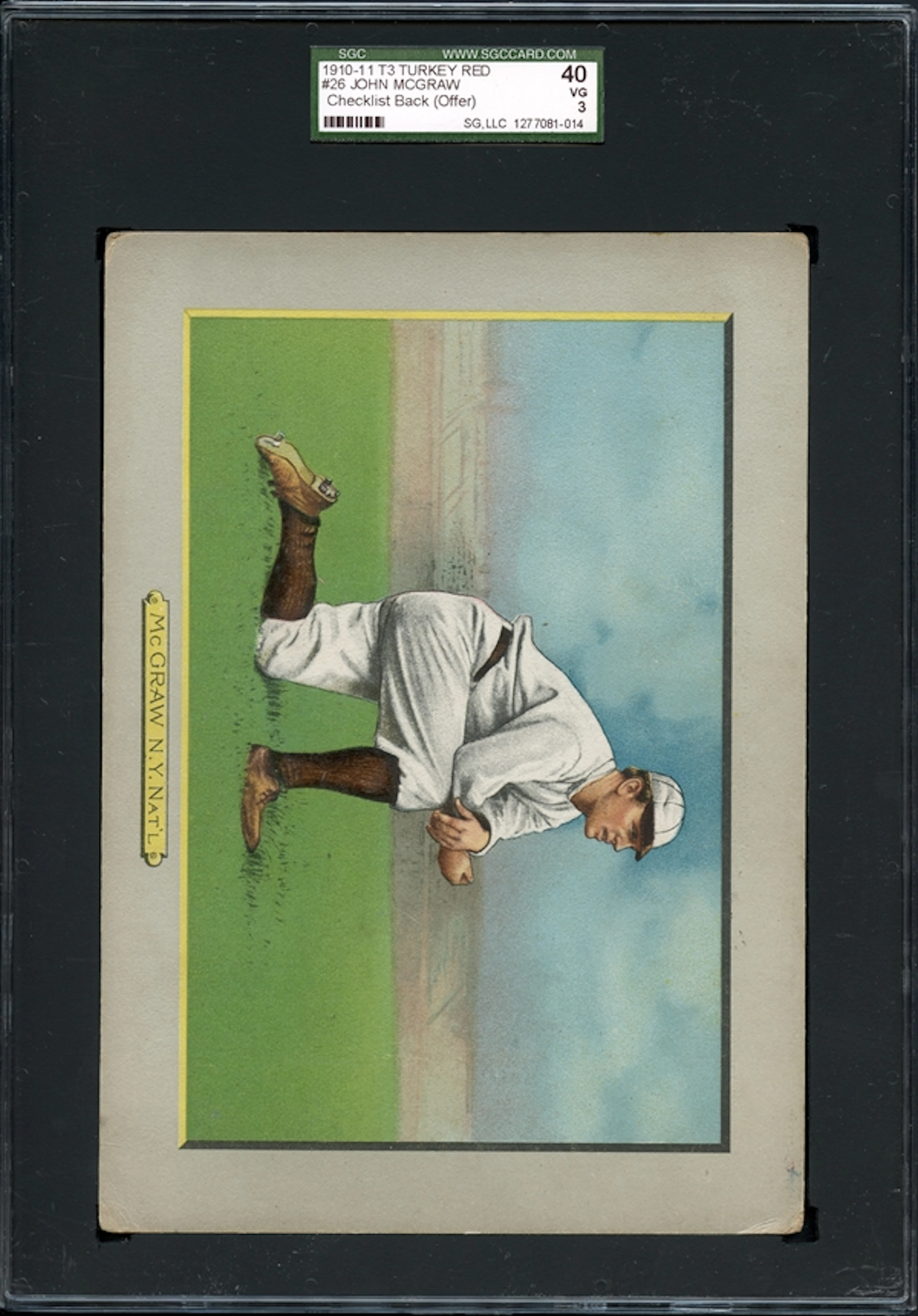 1910-11 T3 Turkey Red #26 John McGraw Checklist Back (Offer) SGC 40 VG 3