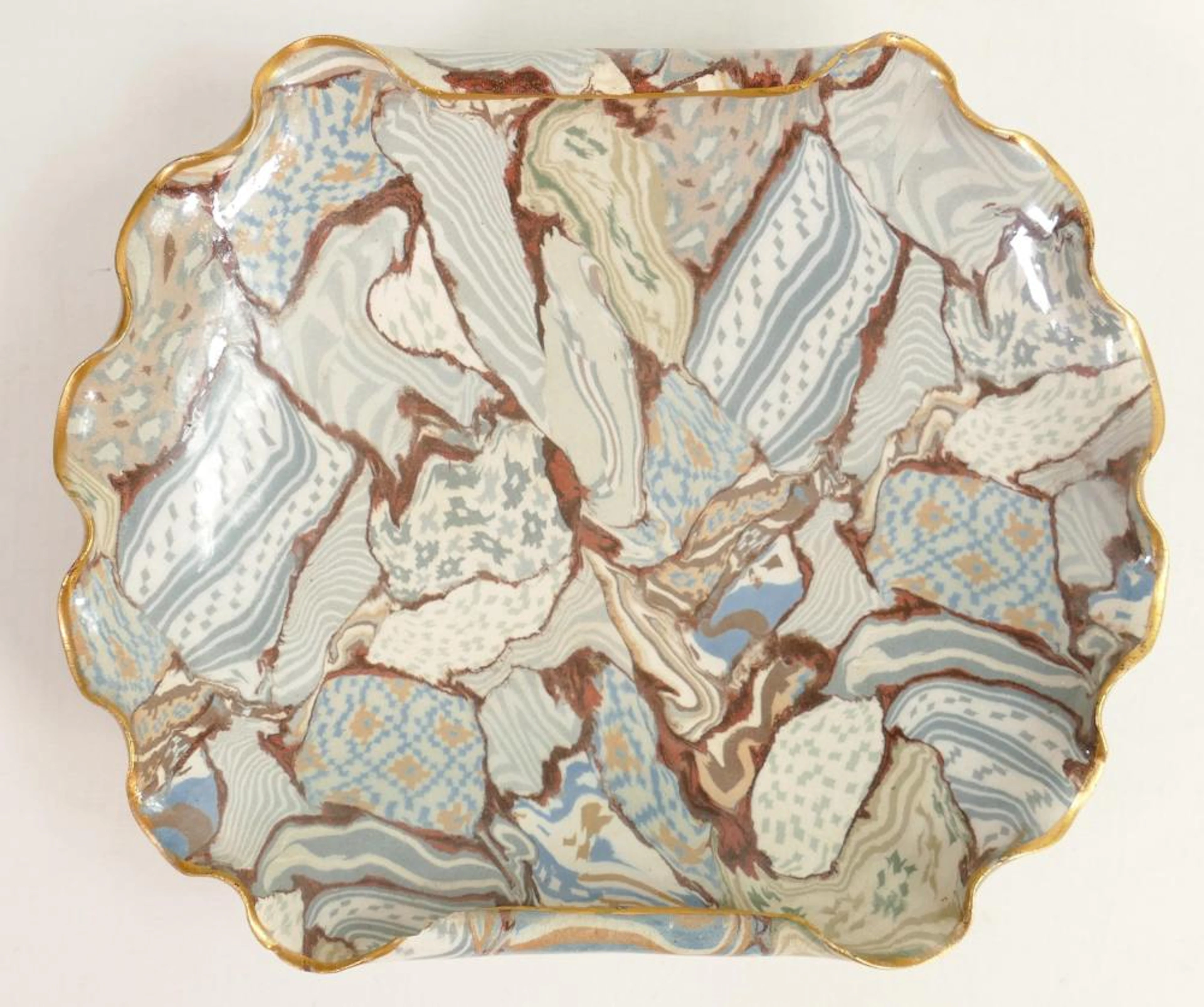 Doulton & Rix Marqueterie ware footed dish