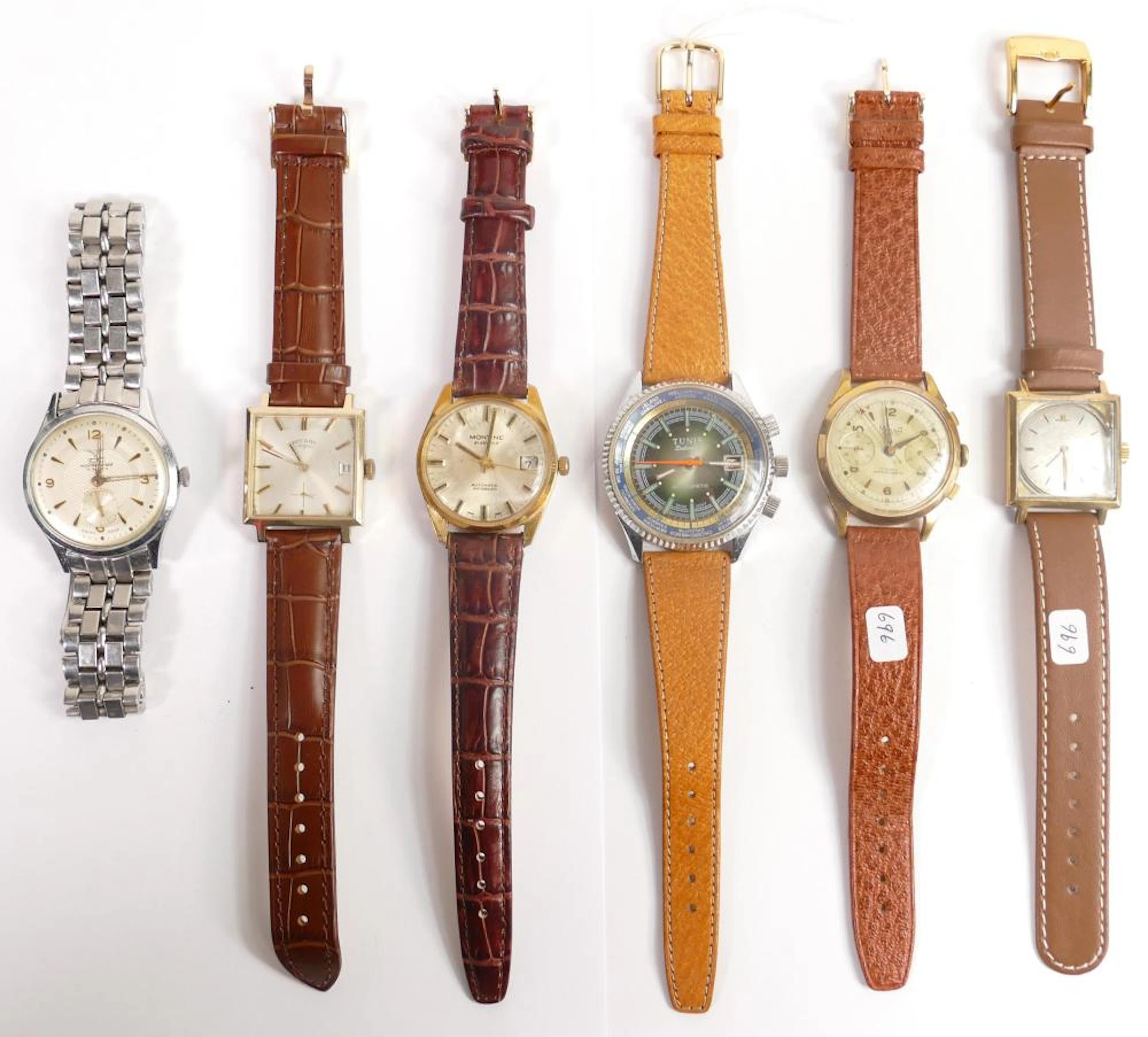 7 x vintage gents watches including; Tunis Datomatic chronograph