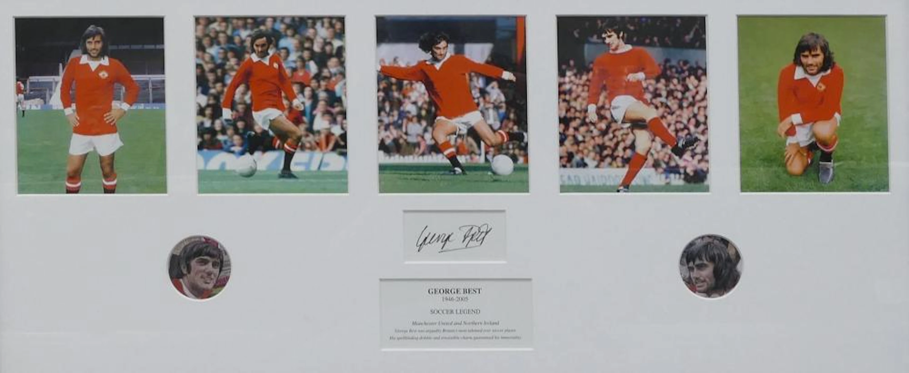Signed George Best Soccer Legend framed print, 39cm x 81cm
