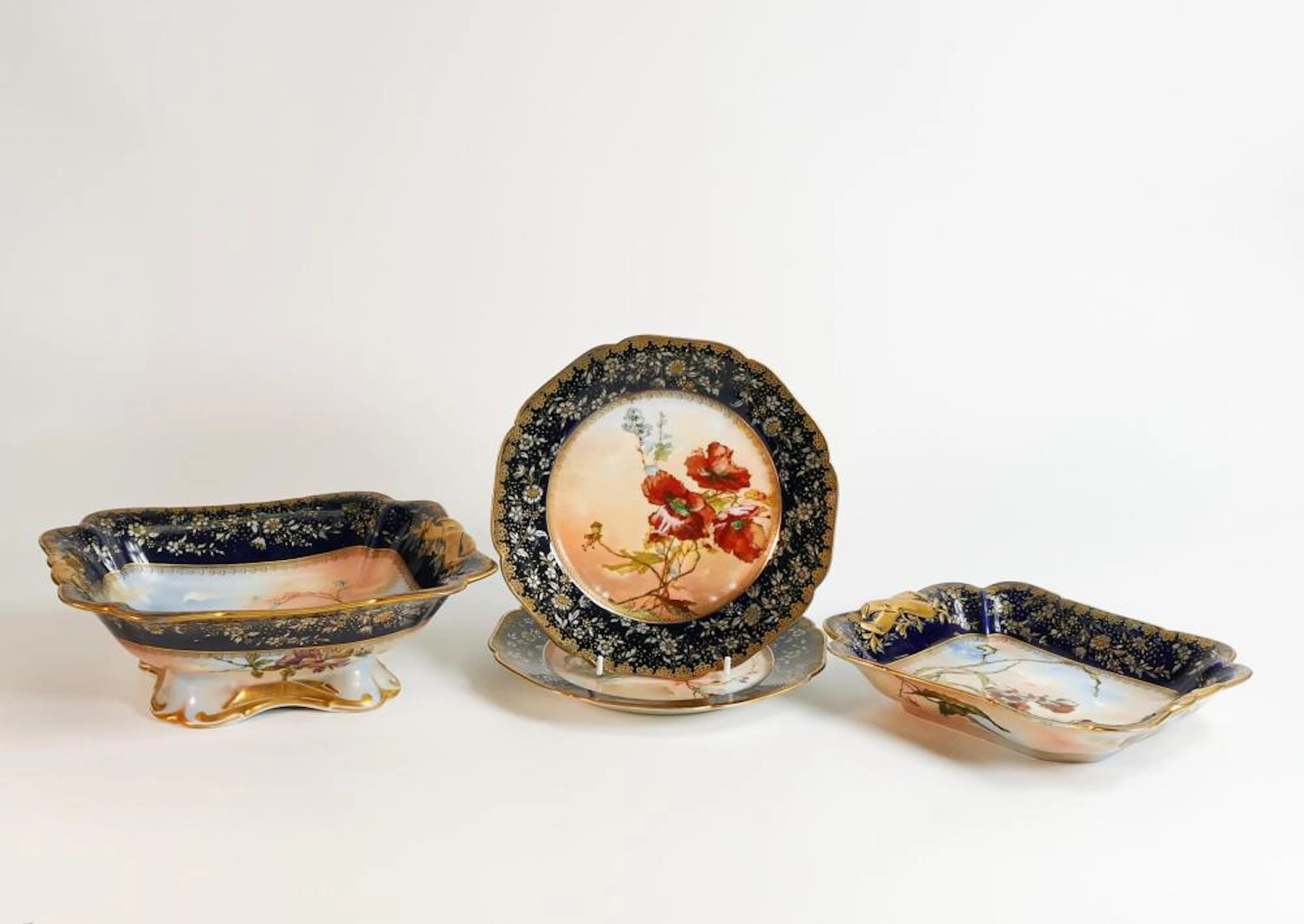 Haviland & Co. (Limoges) decorative china plates, footed dish & dish, large