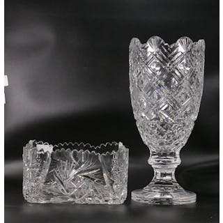 Vintage Bohemian crystal square fruit bowl ( small chip...