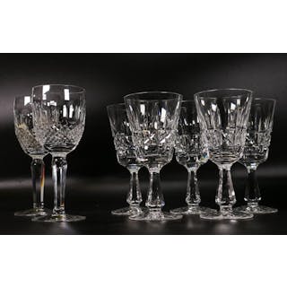 Two Waterford Crystal Wine Glasses together with five...