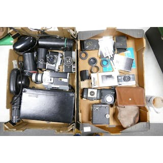A mixed collection of vintage film camera equipment to include EXA 500