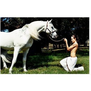 David LACHAPELLE - Angelina Jolie with horse in meadow