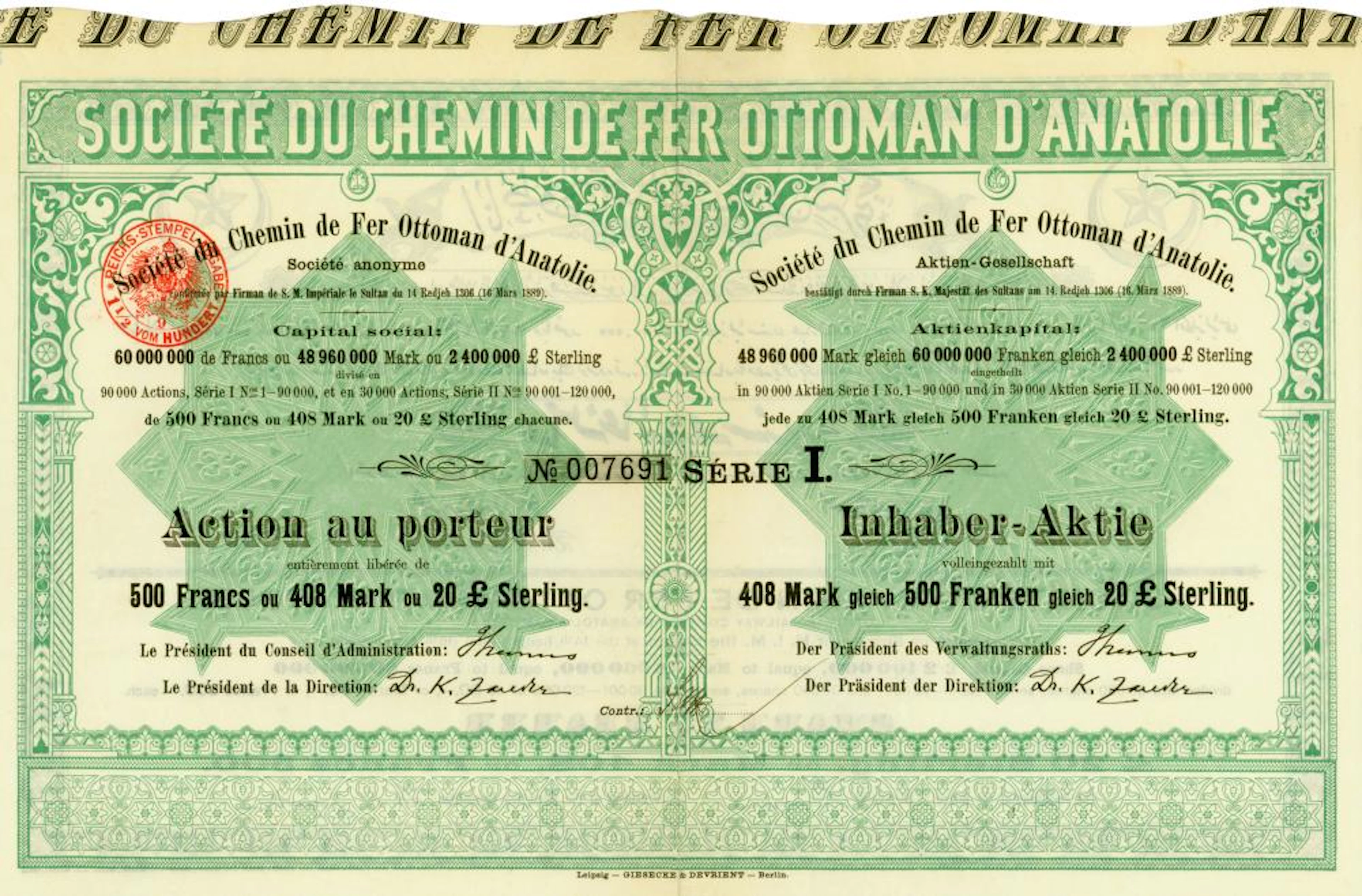 Société du Chemin de Fer Ottoman d'Anatolie Société Anonyme