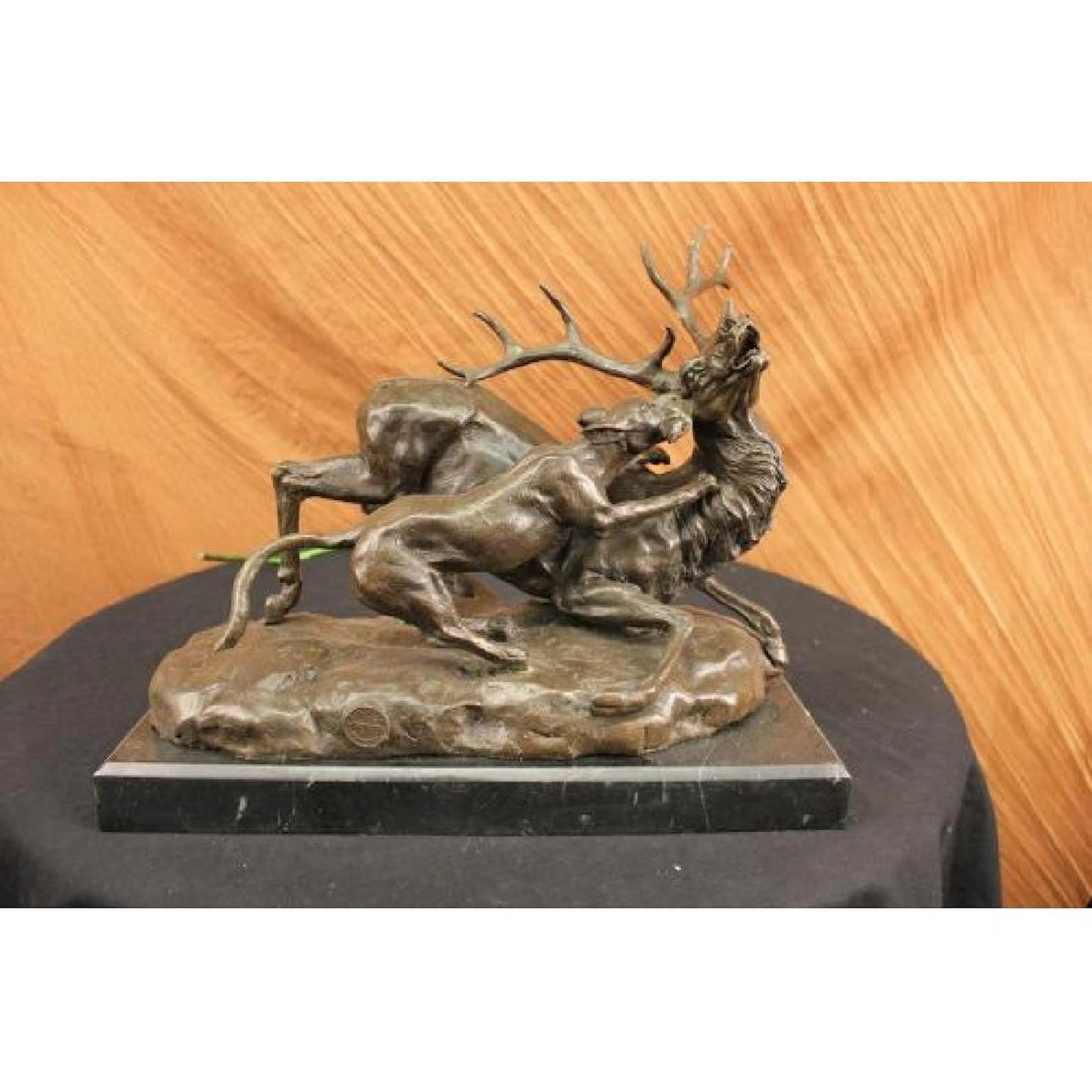 Large 40 Lbs Carl Kauba Lion Attacking Moose Bronze