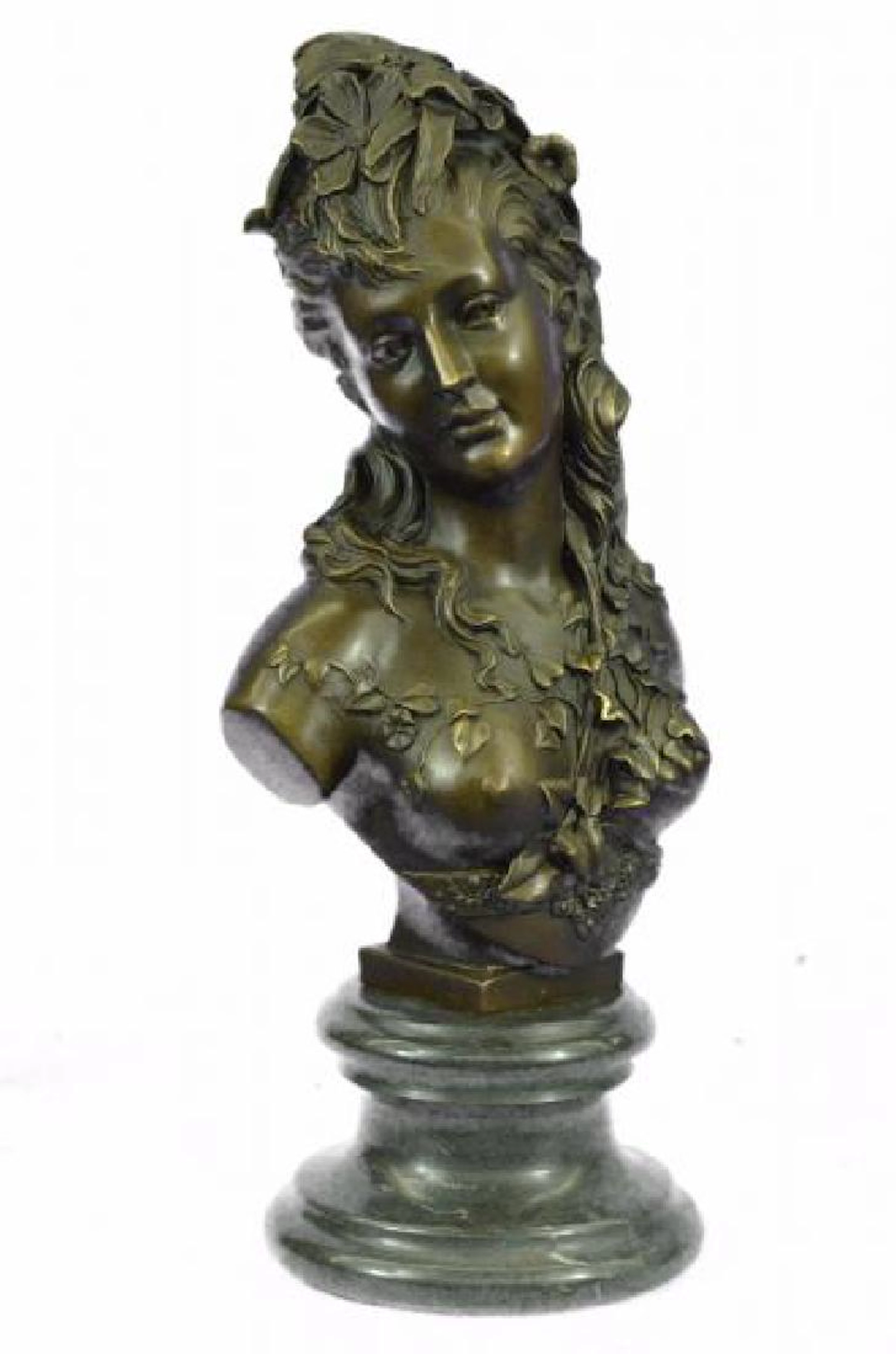 Bust Bronze Statue on Marble Base Sculpture