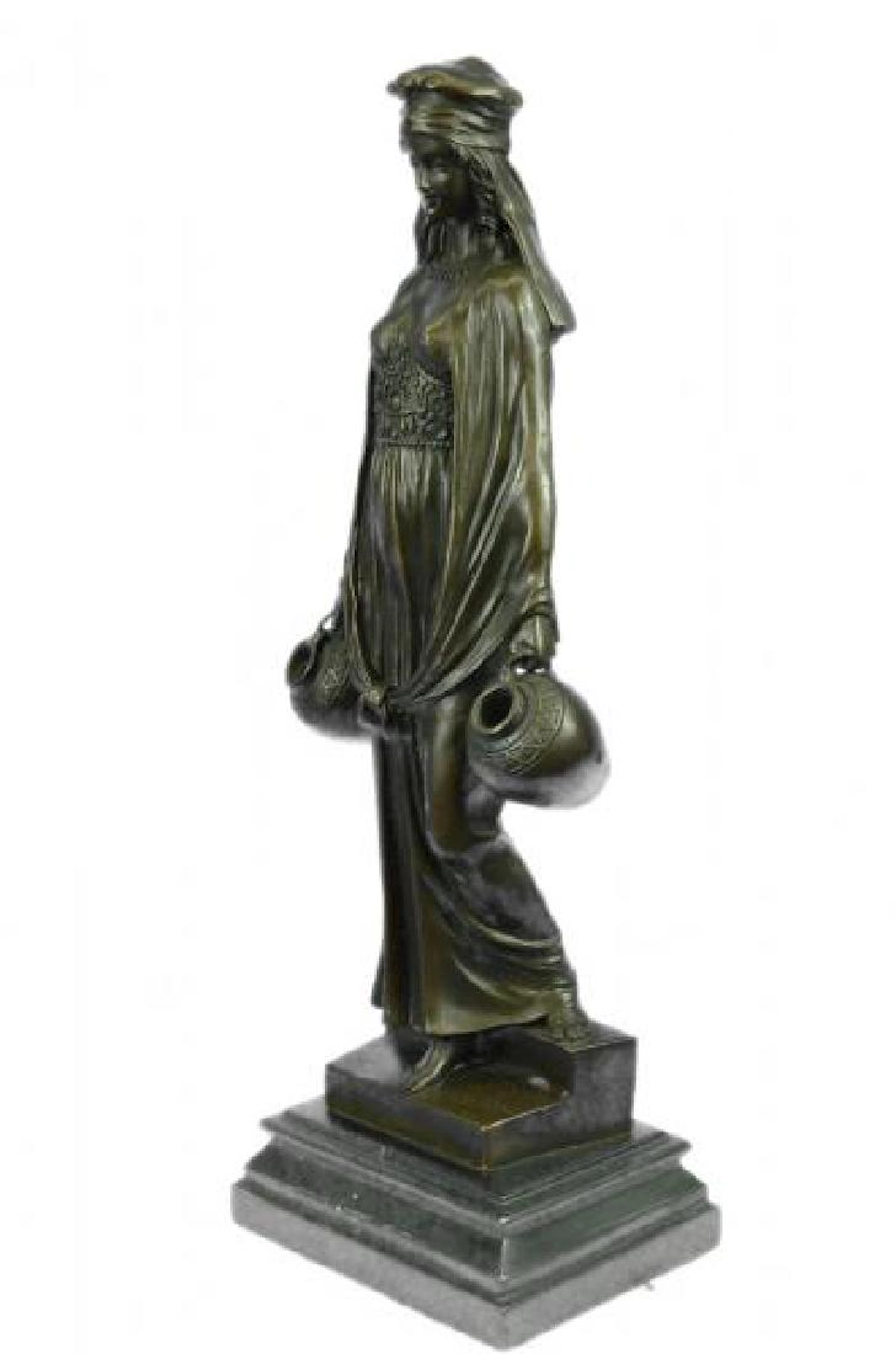 A Lady Carrying Water Jugs Bronze Sculpture