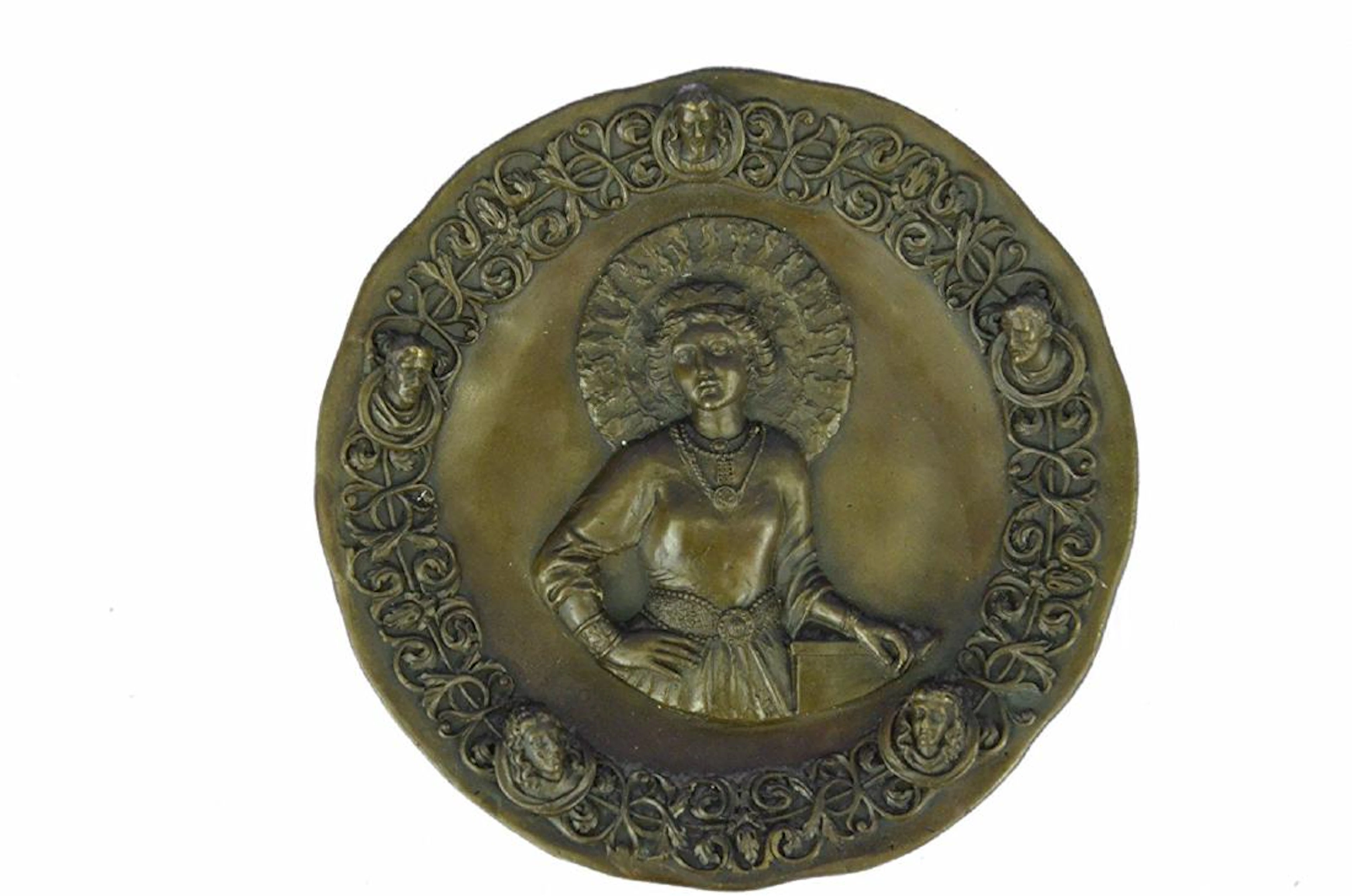 Young Queen Elizabeth II Bas Relief Bronze Sculpture
