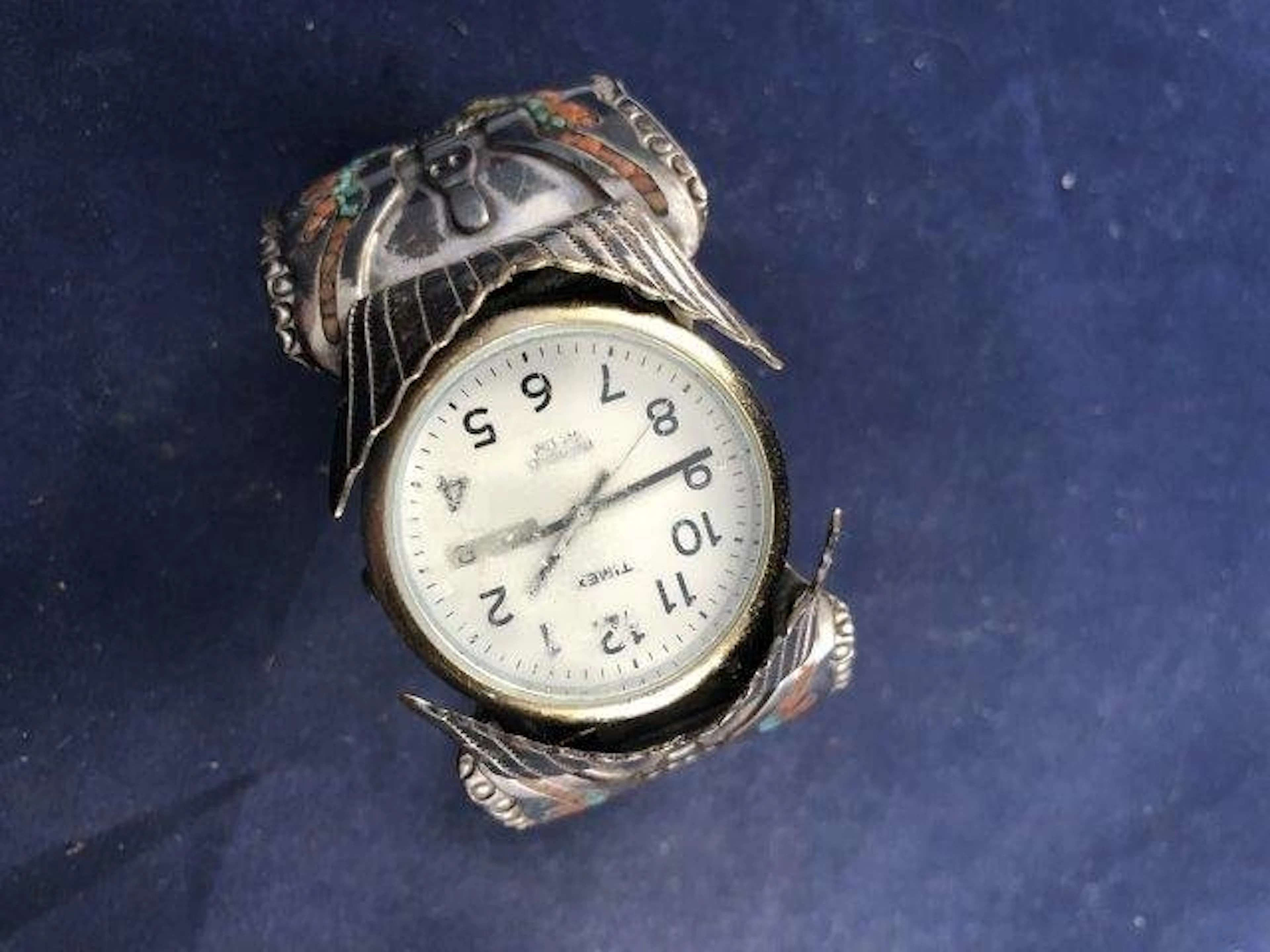 HANDMADE TURQUOISE & SILVER WATCH INDIAN ARTIFACT