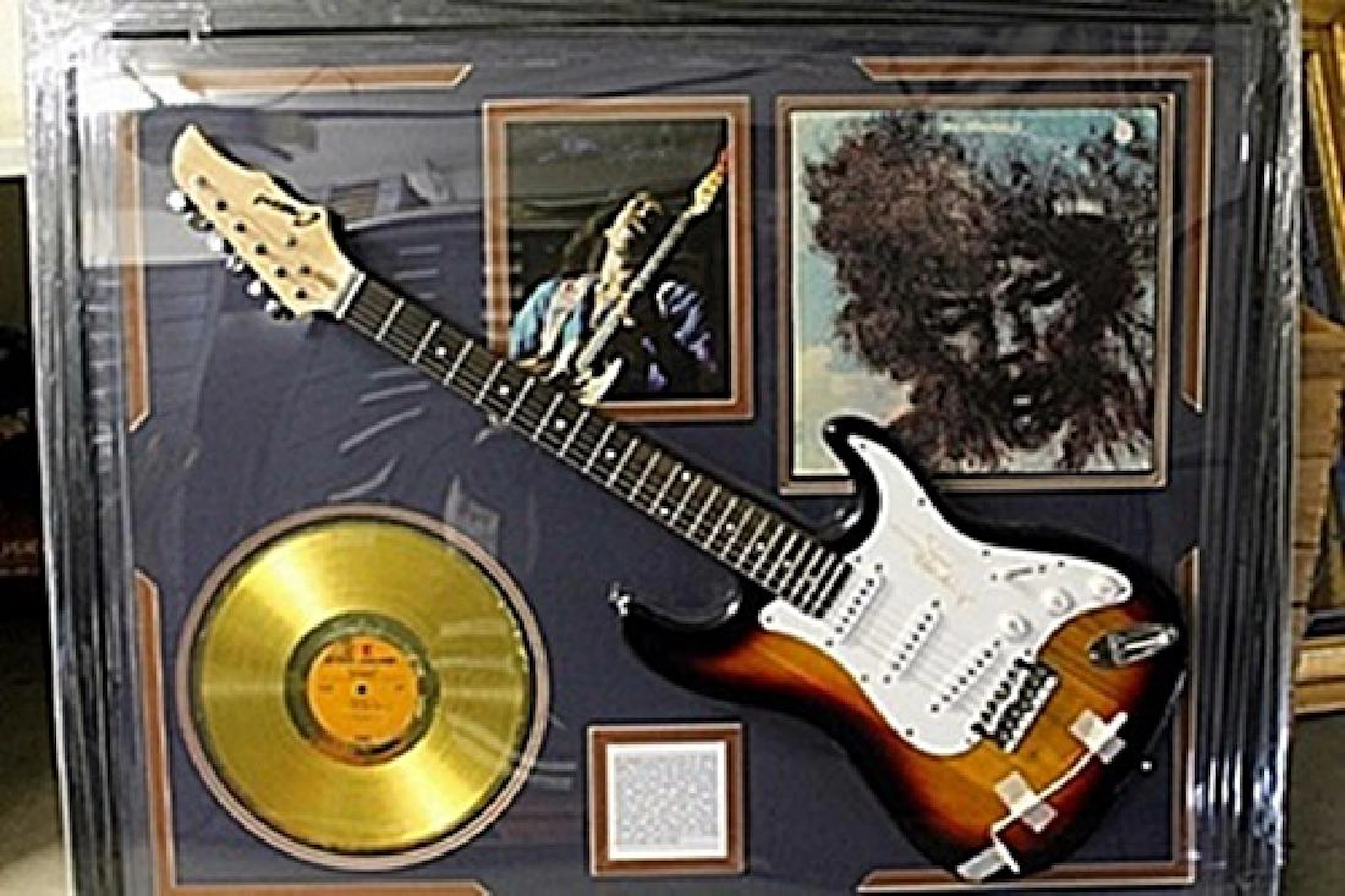 Jimi Hendrix Signed Guitar with Bio, Photo and Gold