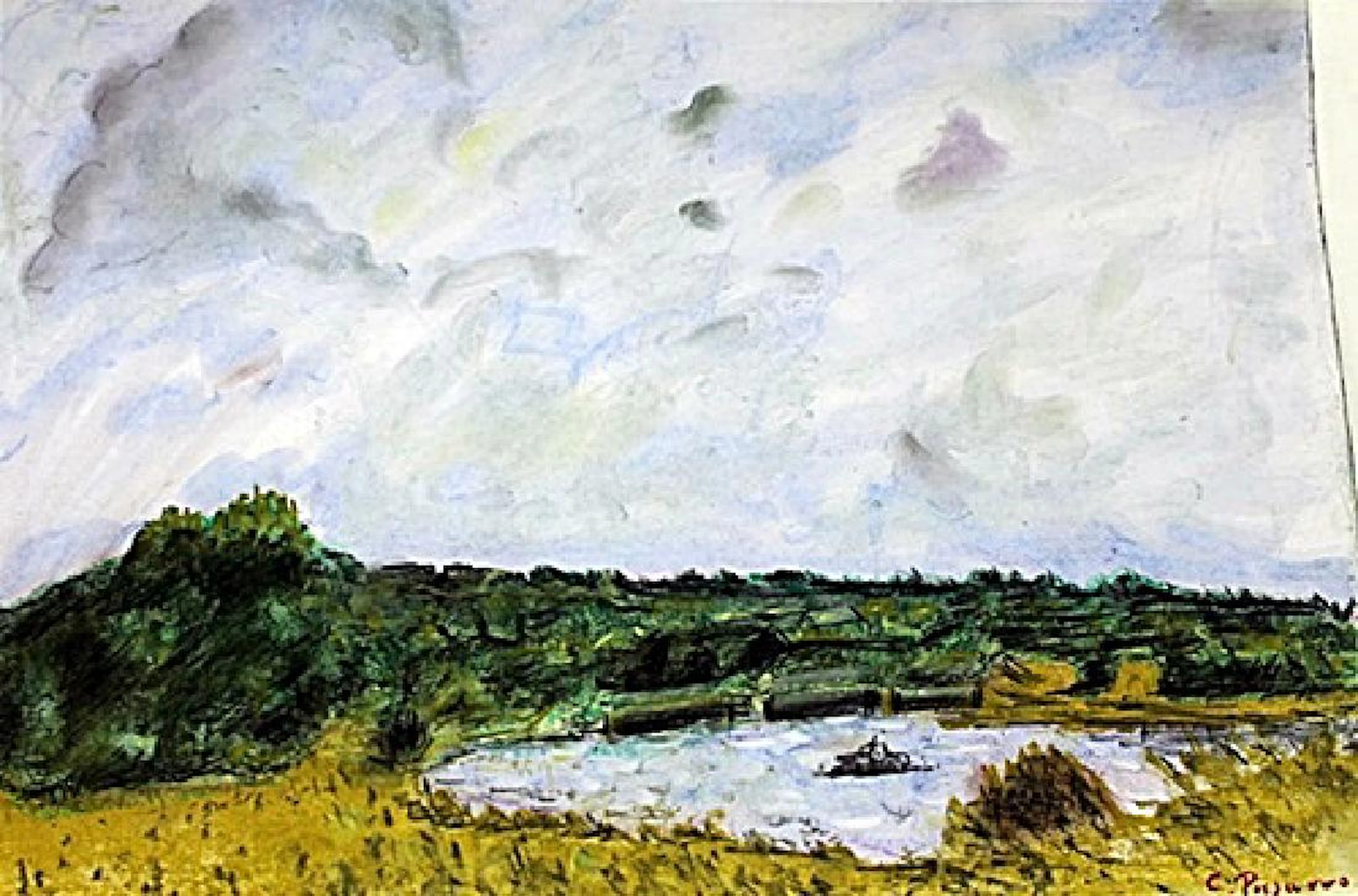 Banks Of The Oise - Camille Pissaro - Pastel On Paper