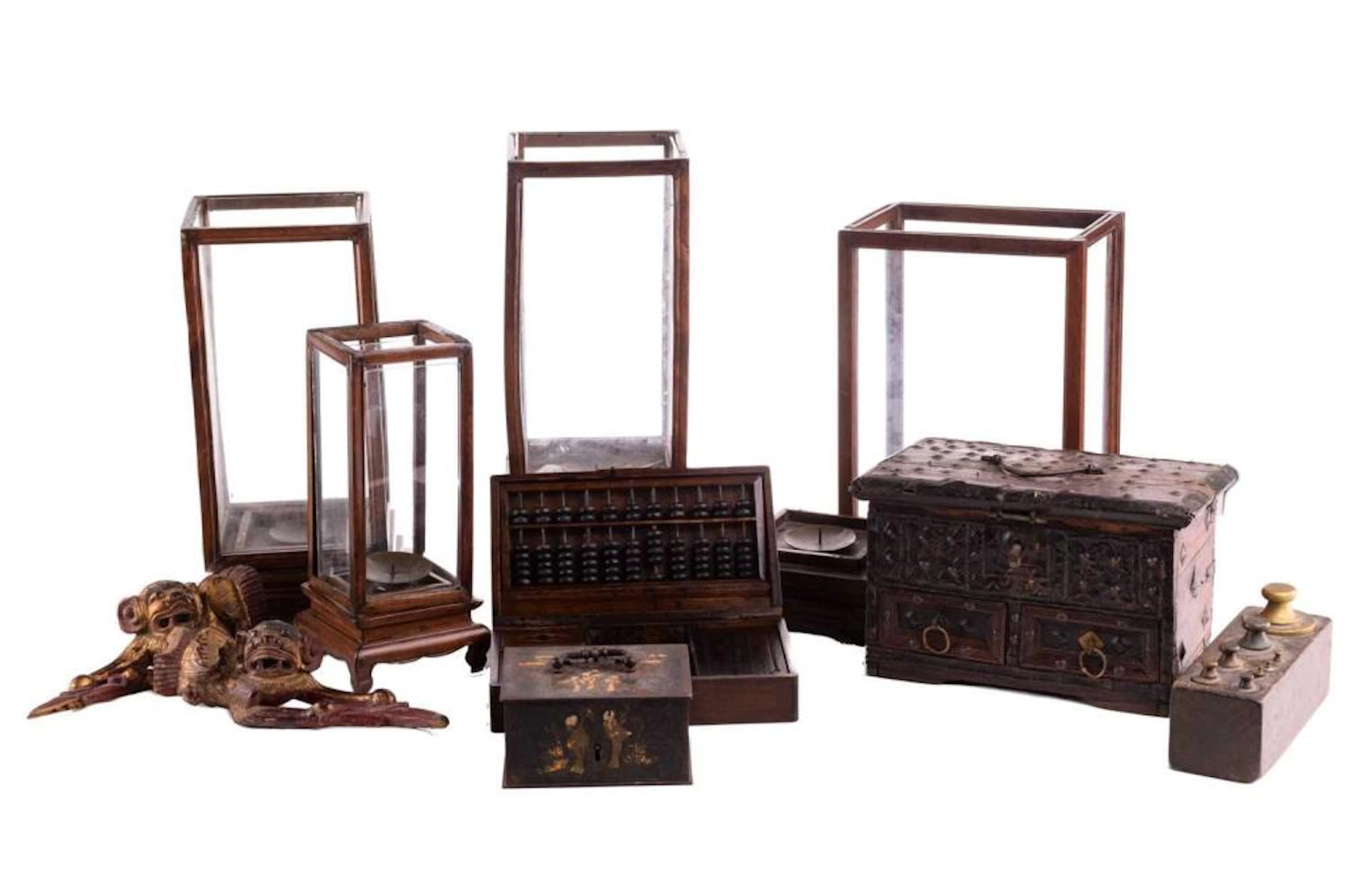 Four Burmese carved wood lanterns