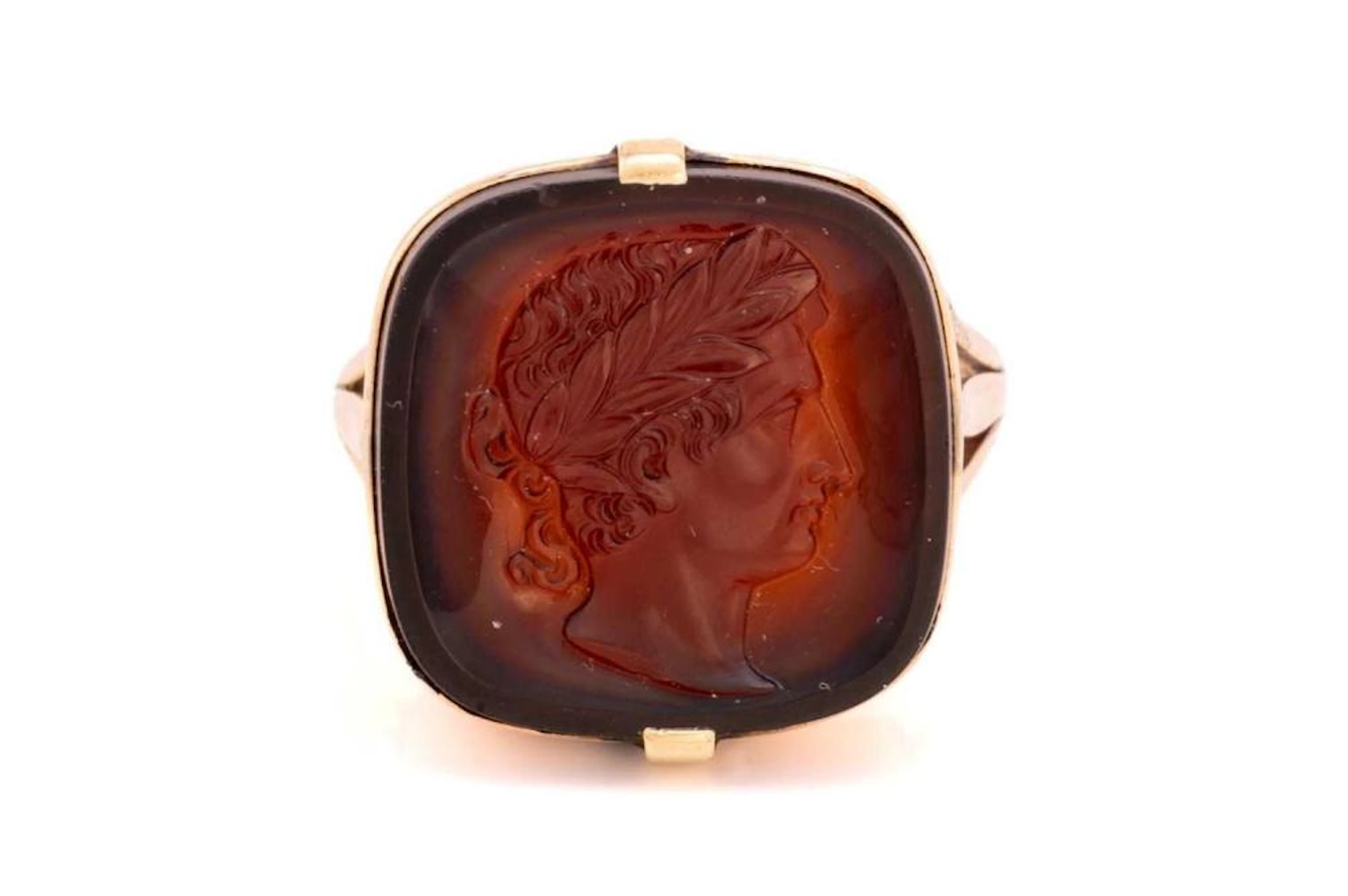 A carnelian cameo ring