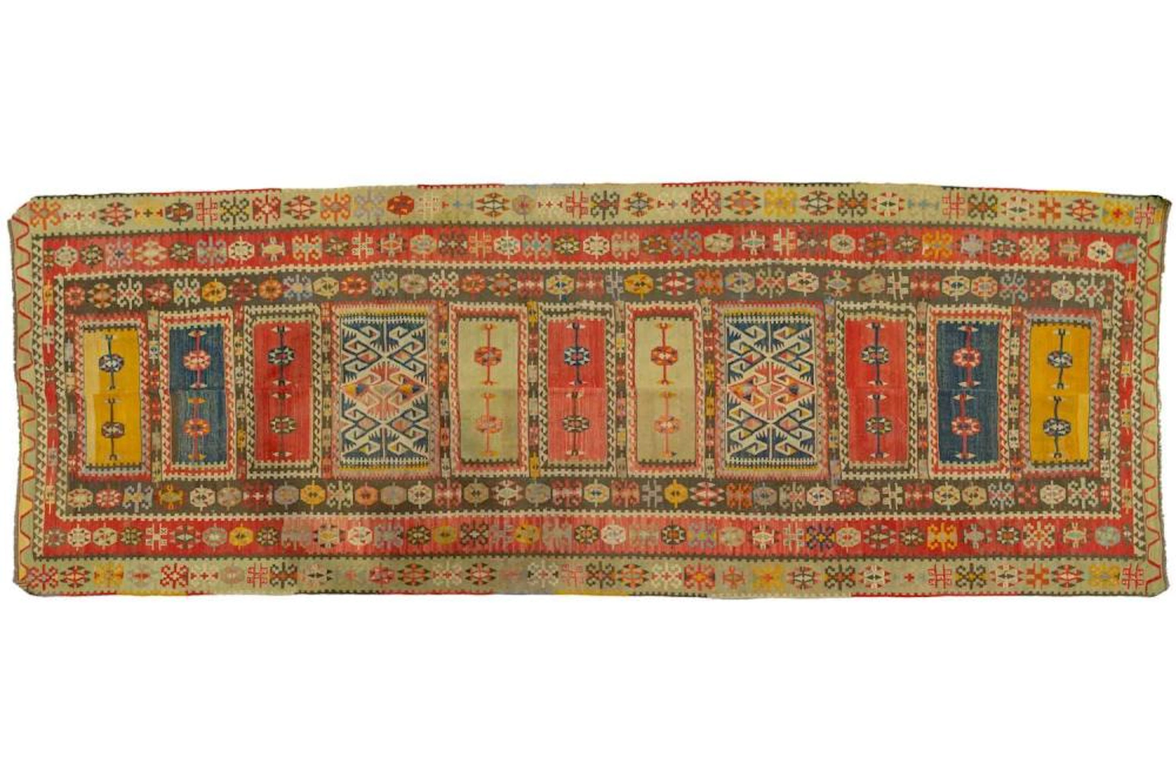 An old Turkish panelled ground kilim