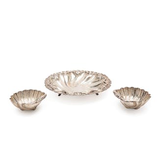 A silver centerpiece and two silver bowls, Italy 20th Century