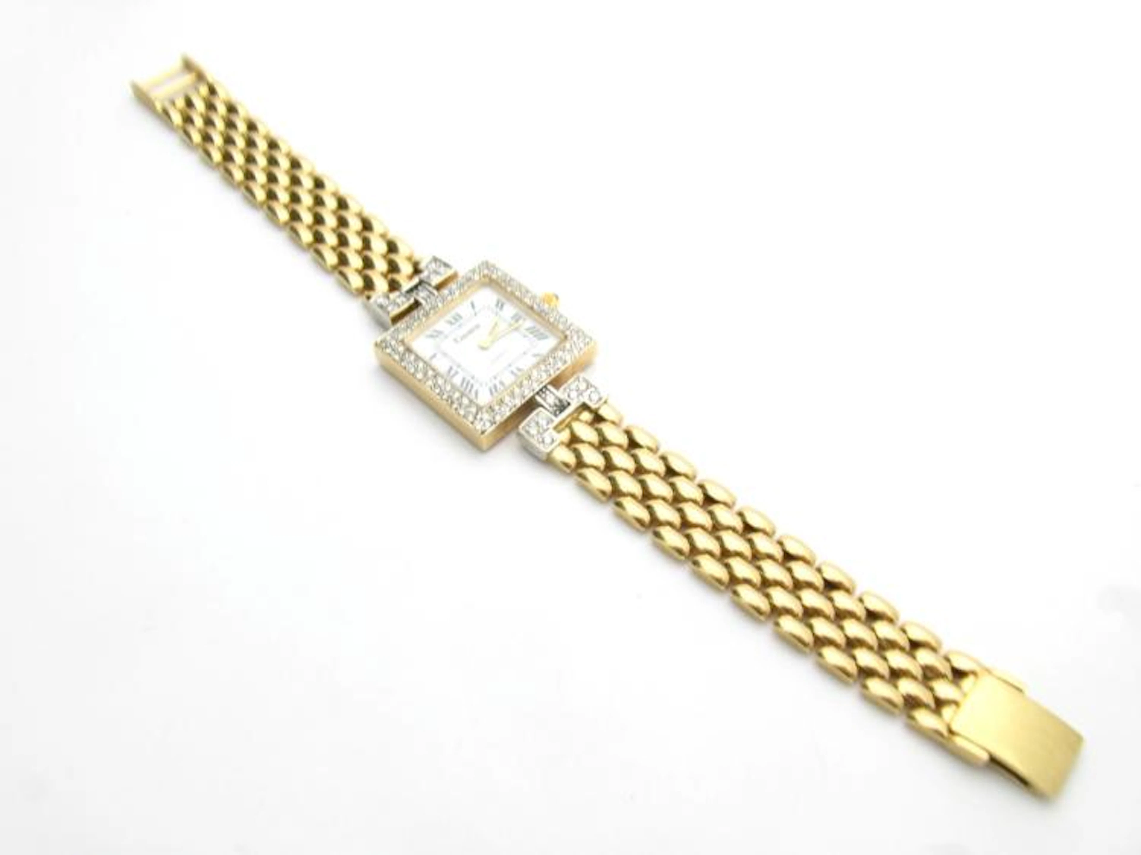 Womens Geneve 14k Yellow Gold Paved Diamond Bezel Quartz Watch