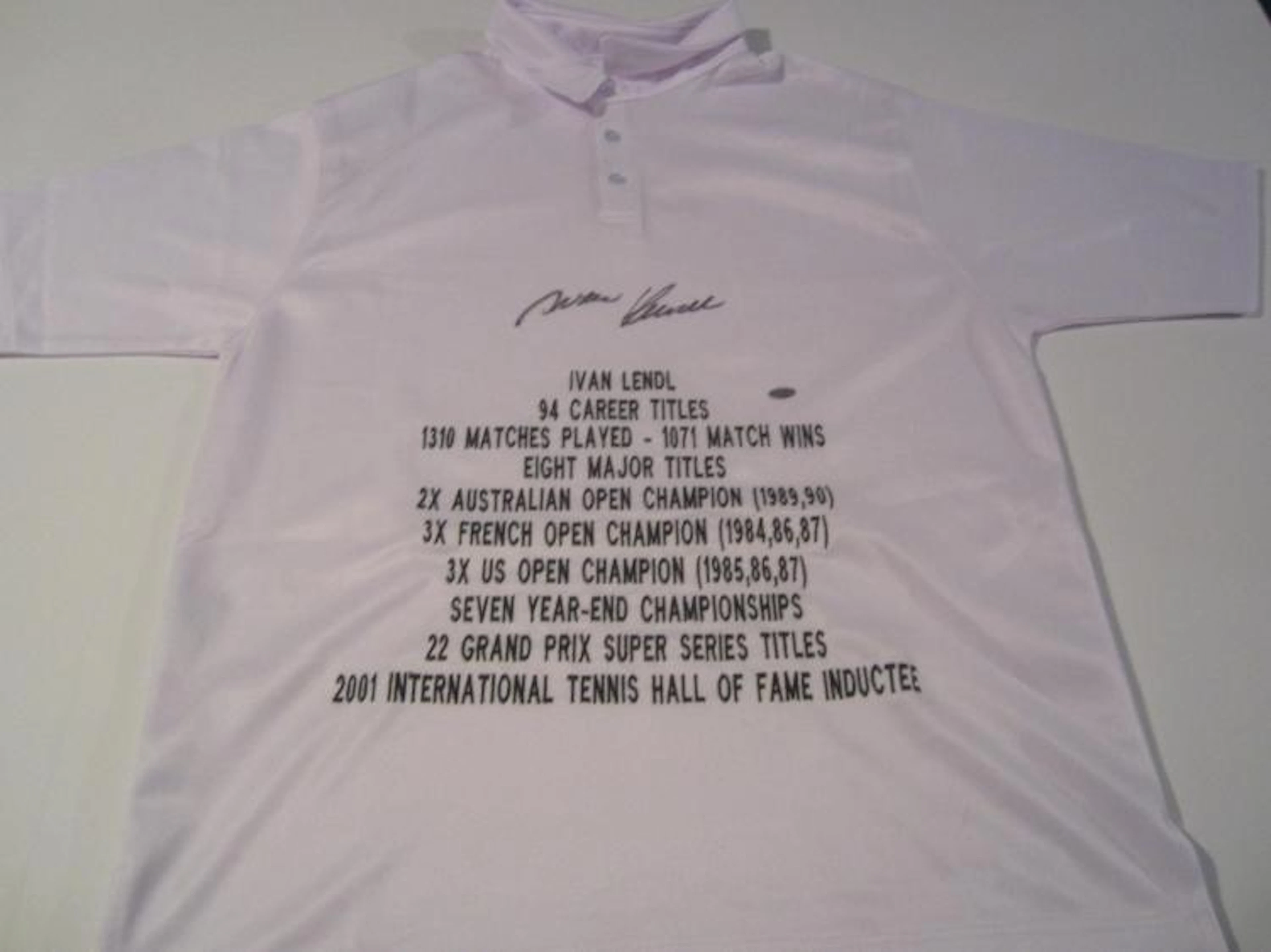 Ivan Lendl Tennis legend signed autographed stat shirt Leaf Authentics COA