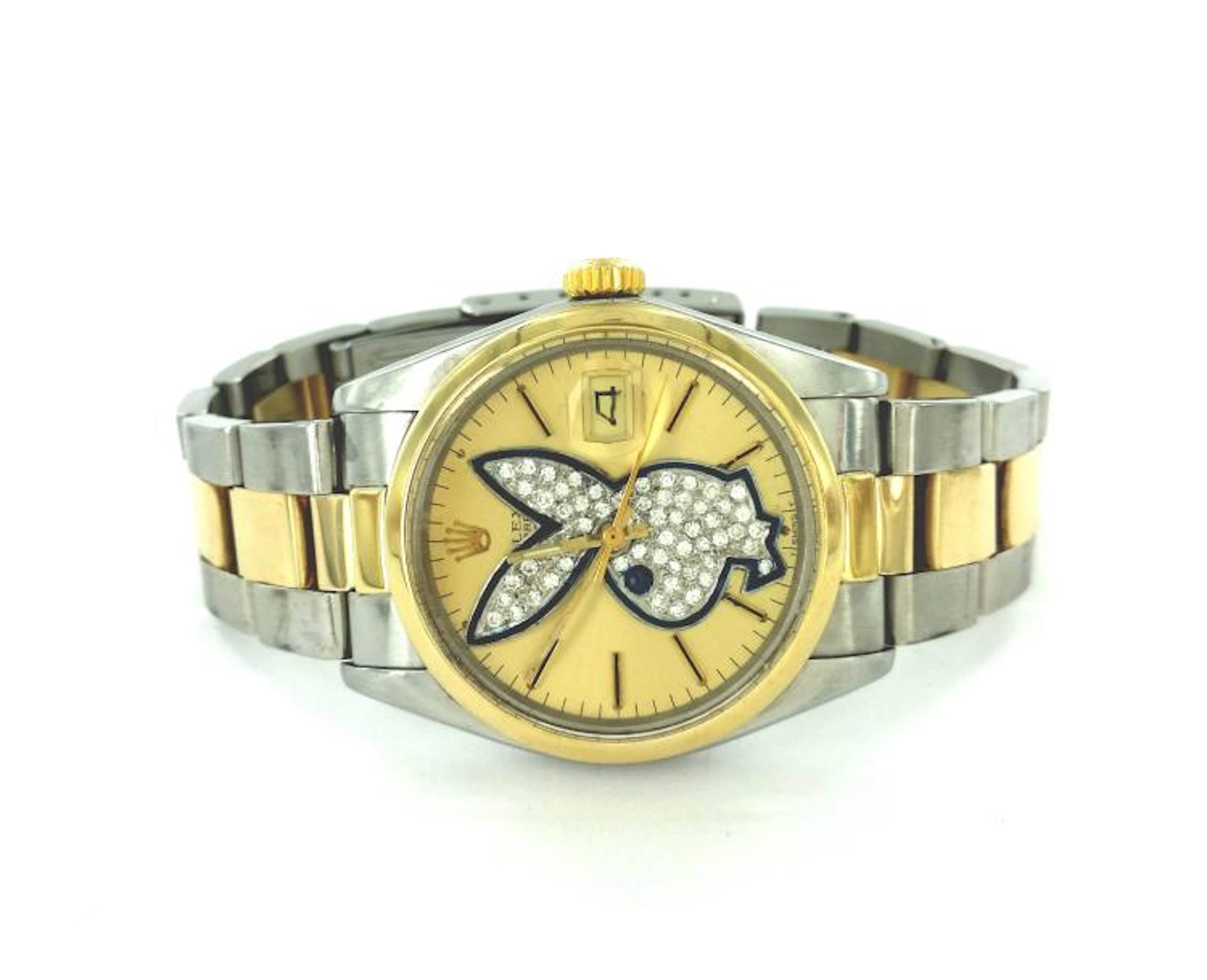 Mens Rolex Date Two-Tone 14k & St. Steel it has Custom Playboy Diamond Dial