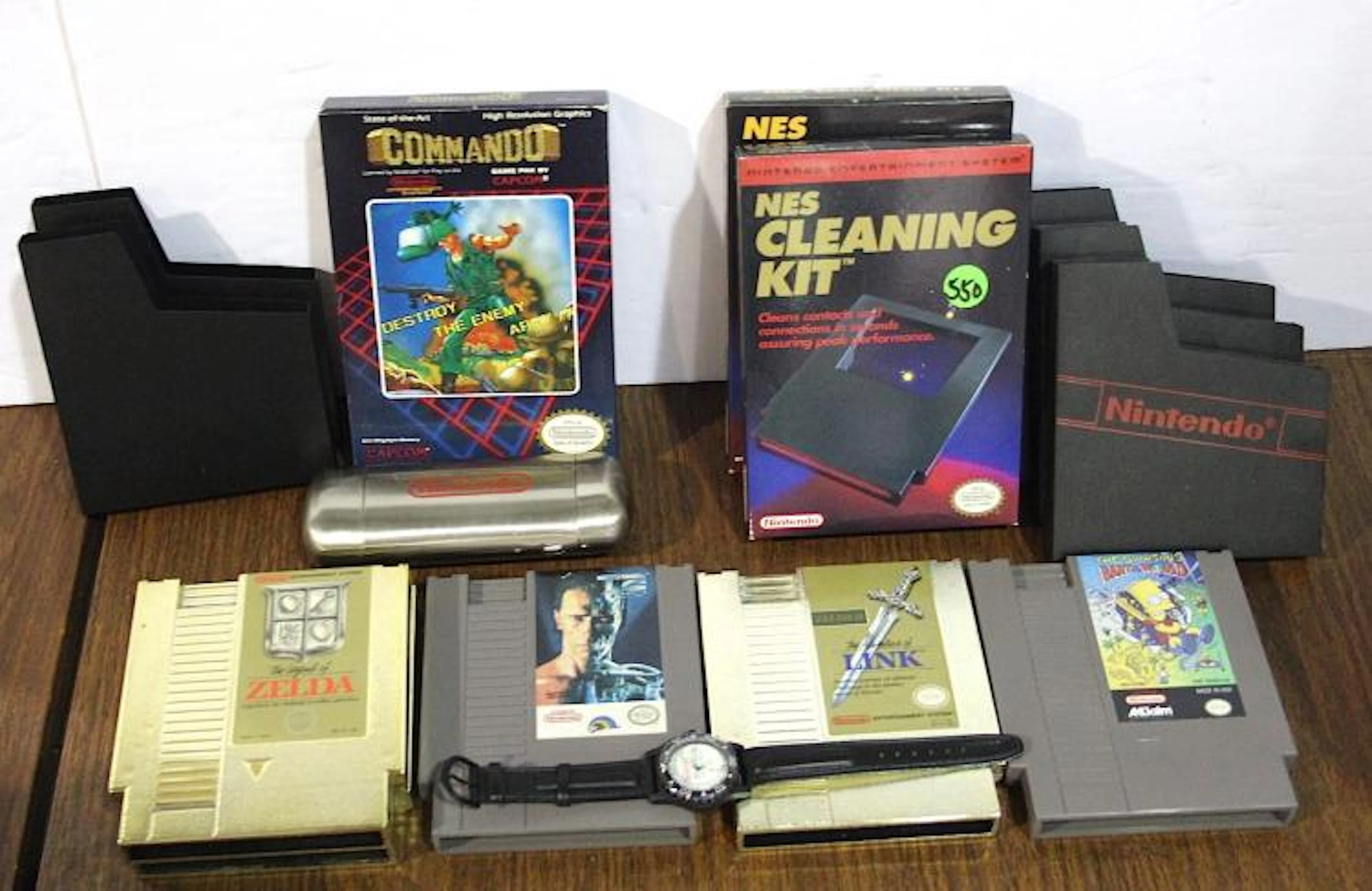 NINTENDO CLEANING KITS AND (6) GAMES PLUS WATCH