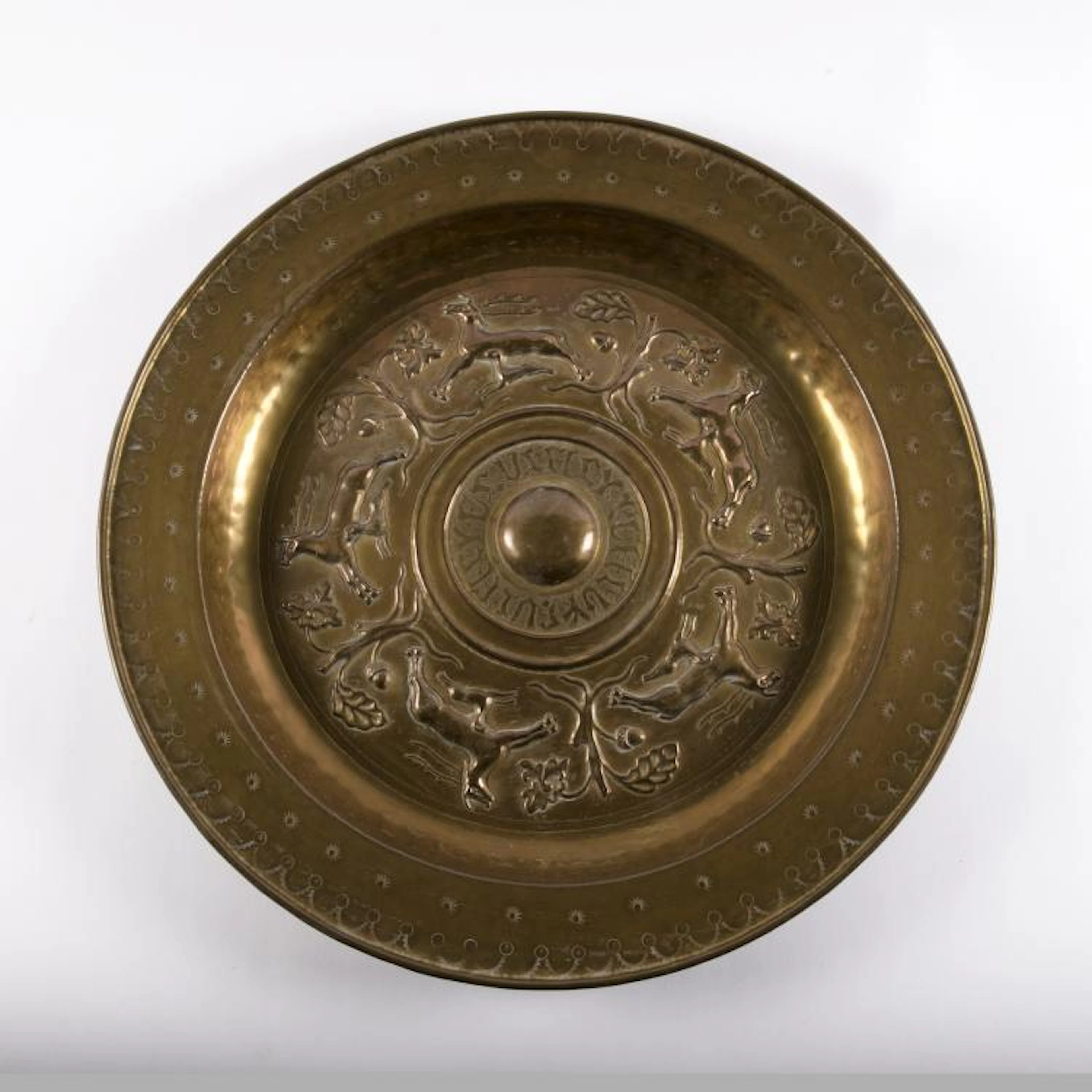 ITALY 17th CENTURY Embossed brass almoner plate