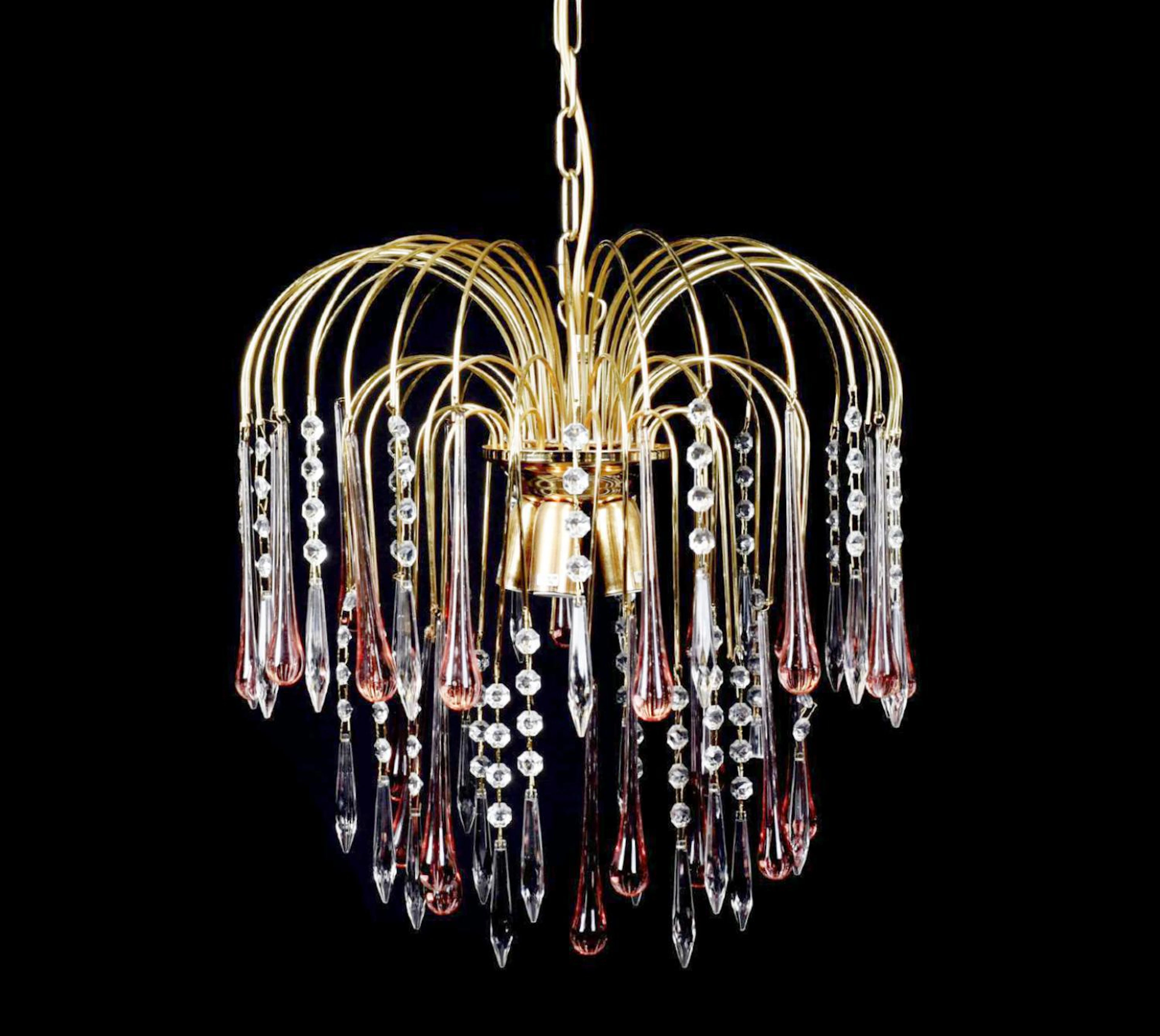 Taklampa "Pink Teardrops" Murano 1900-tal