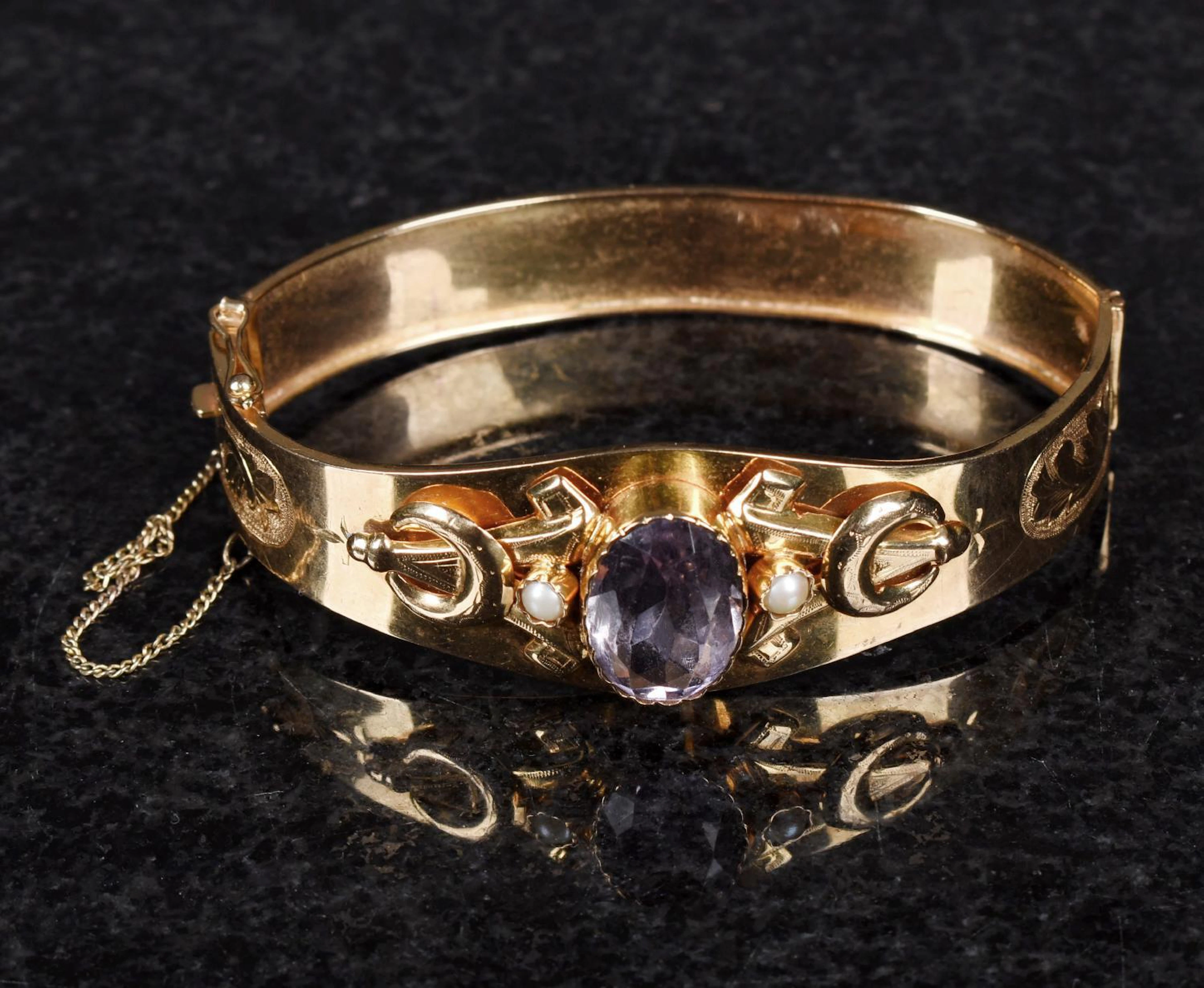 Armring 18K Guld med ametist & pärlor 1944