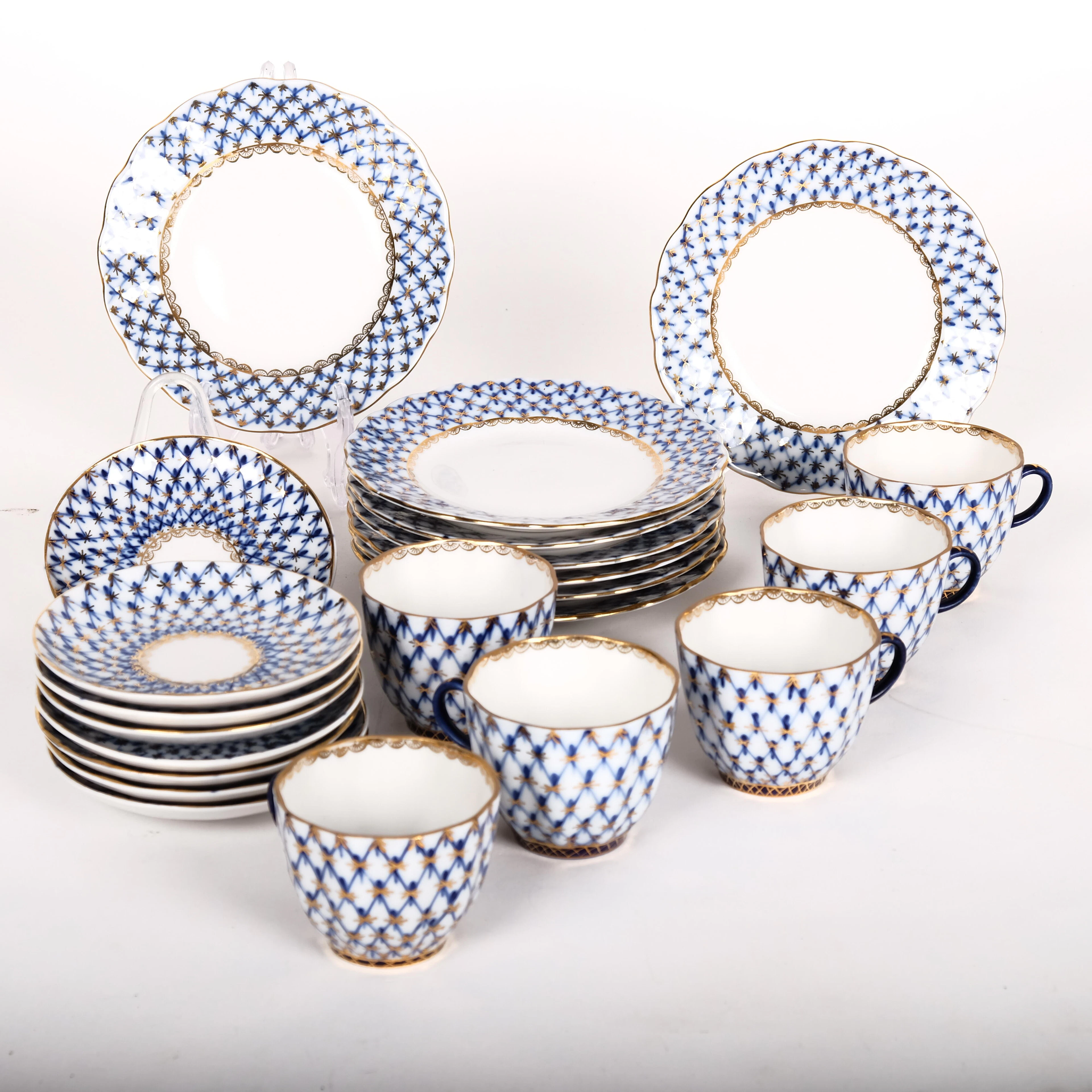 Kaffeservis "Cobalt Net" Lomonosov Ryssland 1900-tal (22 delar)