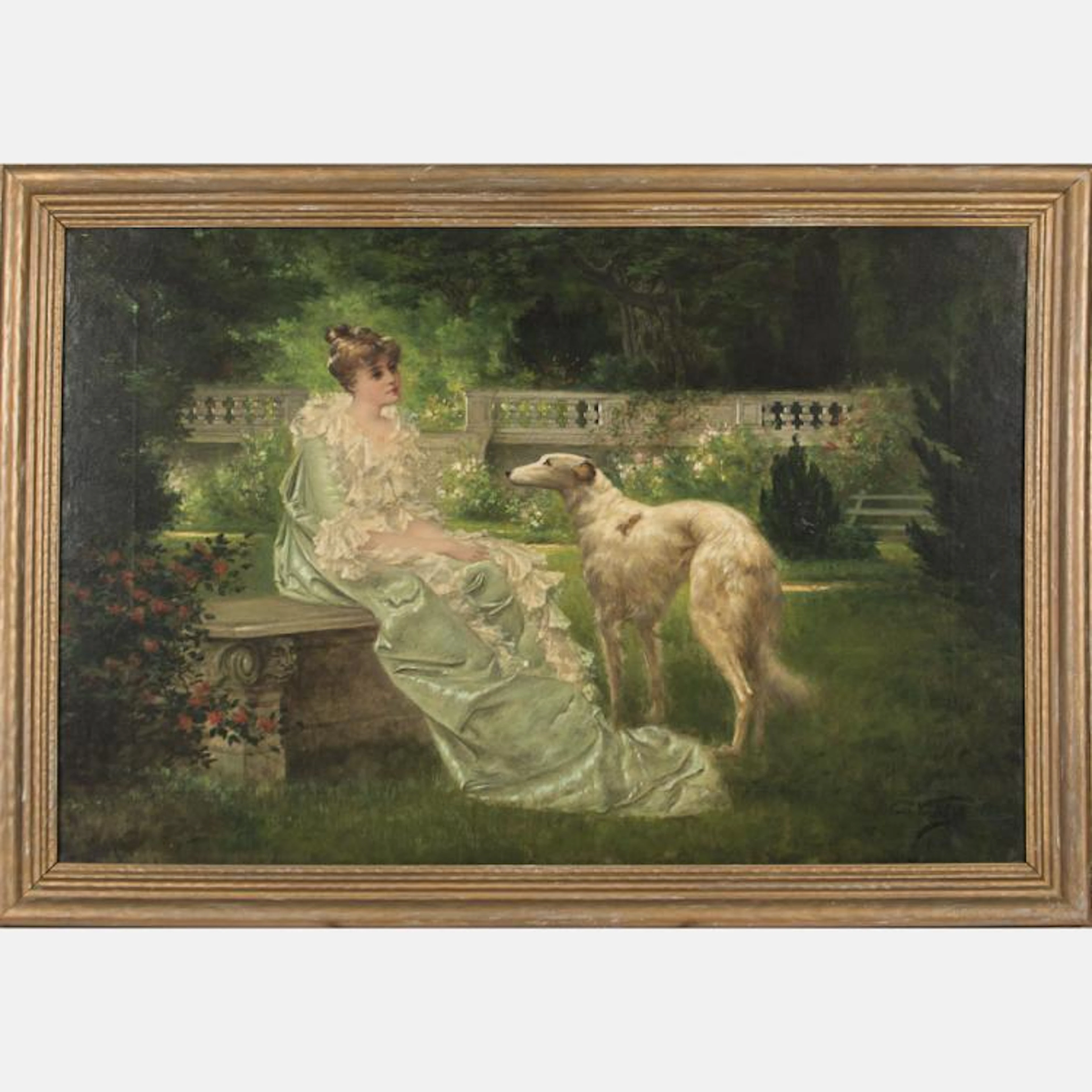 Carl Kahler (1855-1906) Lady with a Borzoi Russian Wolfhound, Oil on canvas,