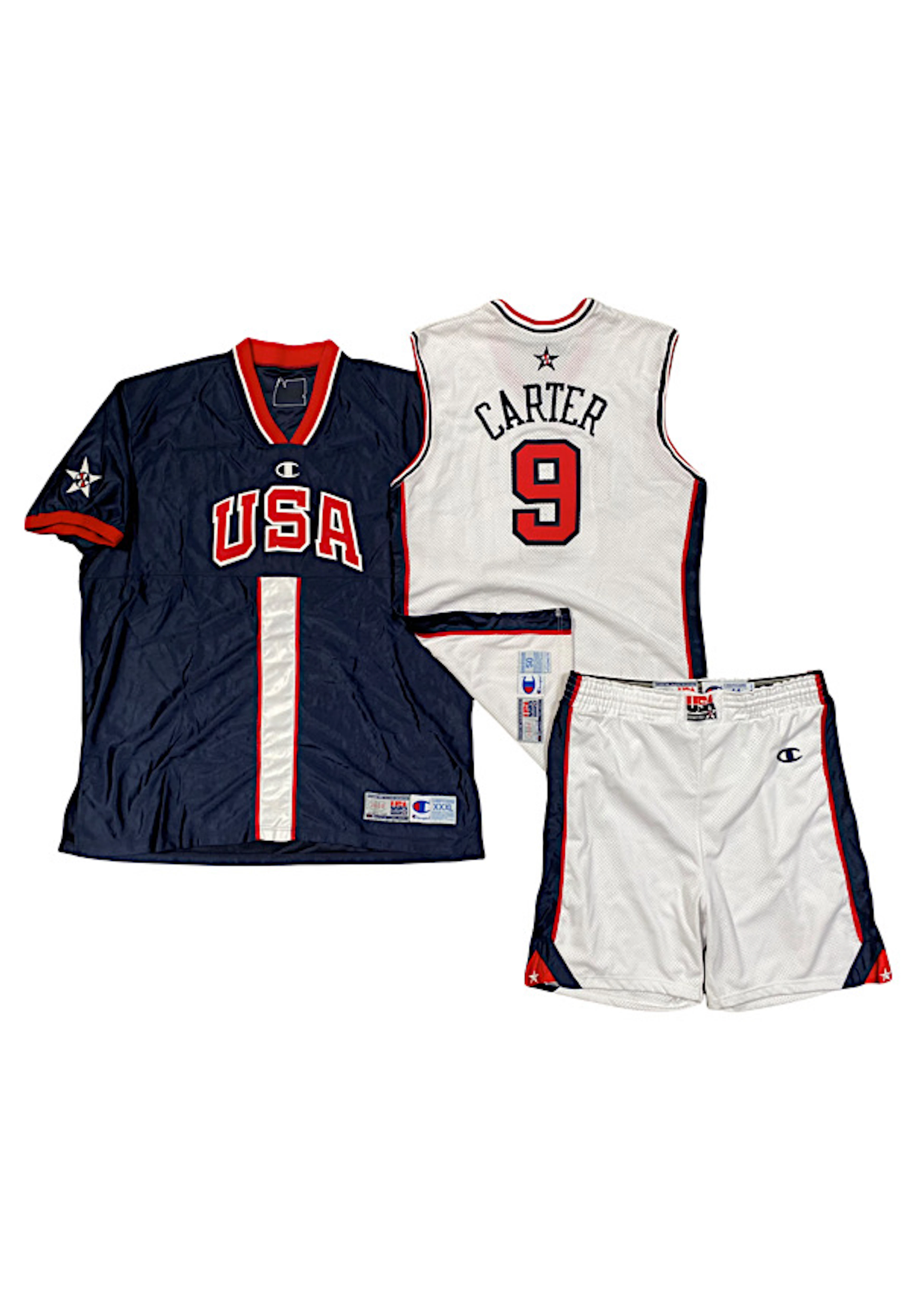 2000 Vince Carter Team USA Olympics Game-Used Home Uniform & Warm-Up Shirt (3)