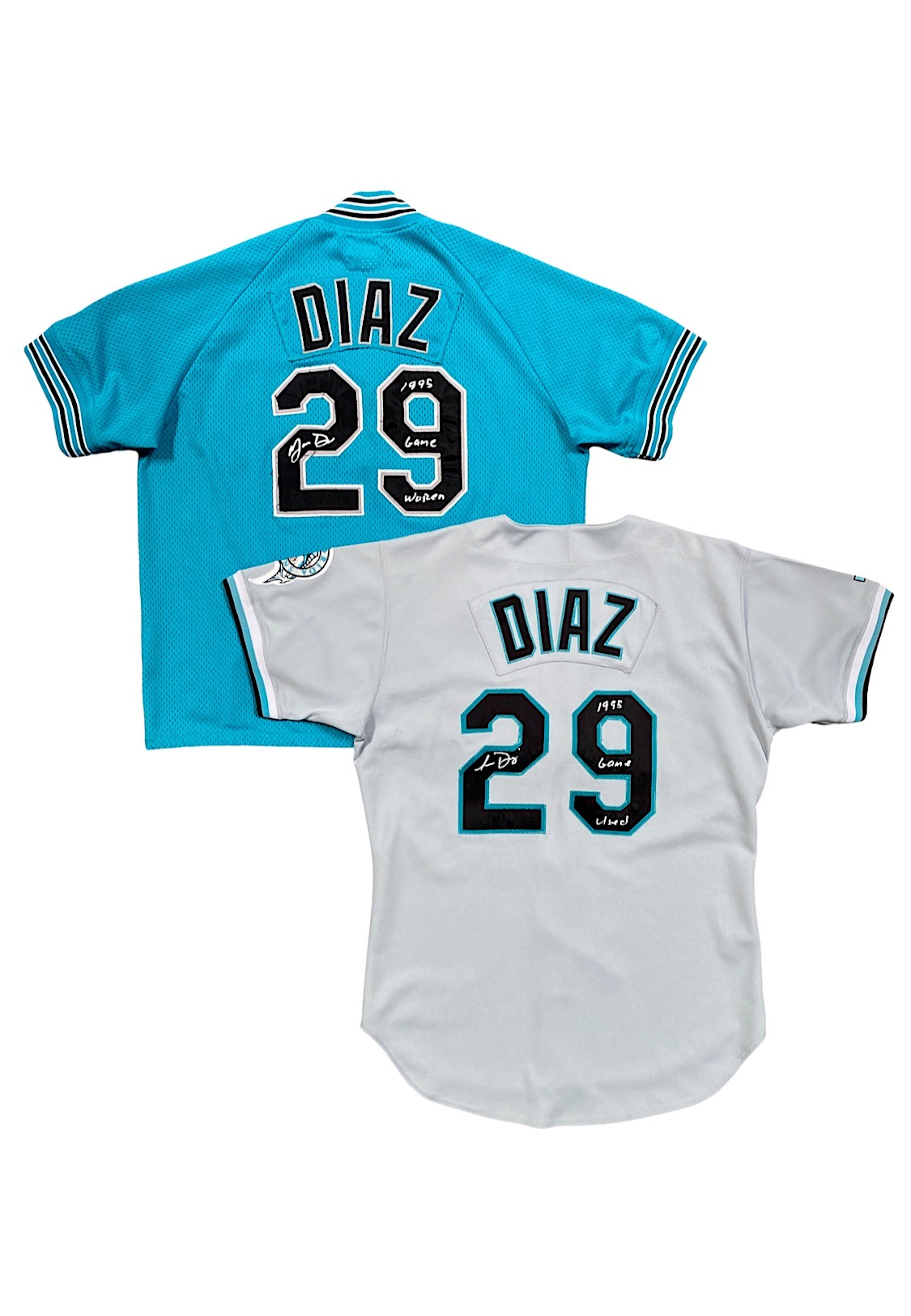 1995 Mario Diaz Florida Marlins Game-Used & Signed Jersey & BP Top (2)