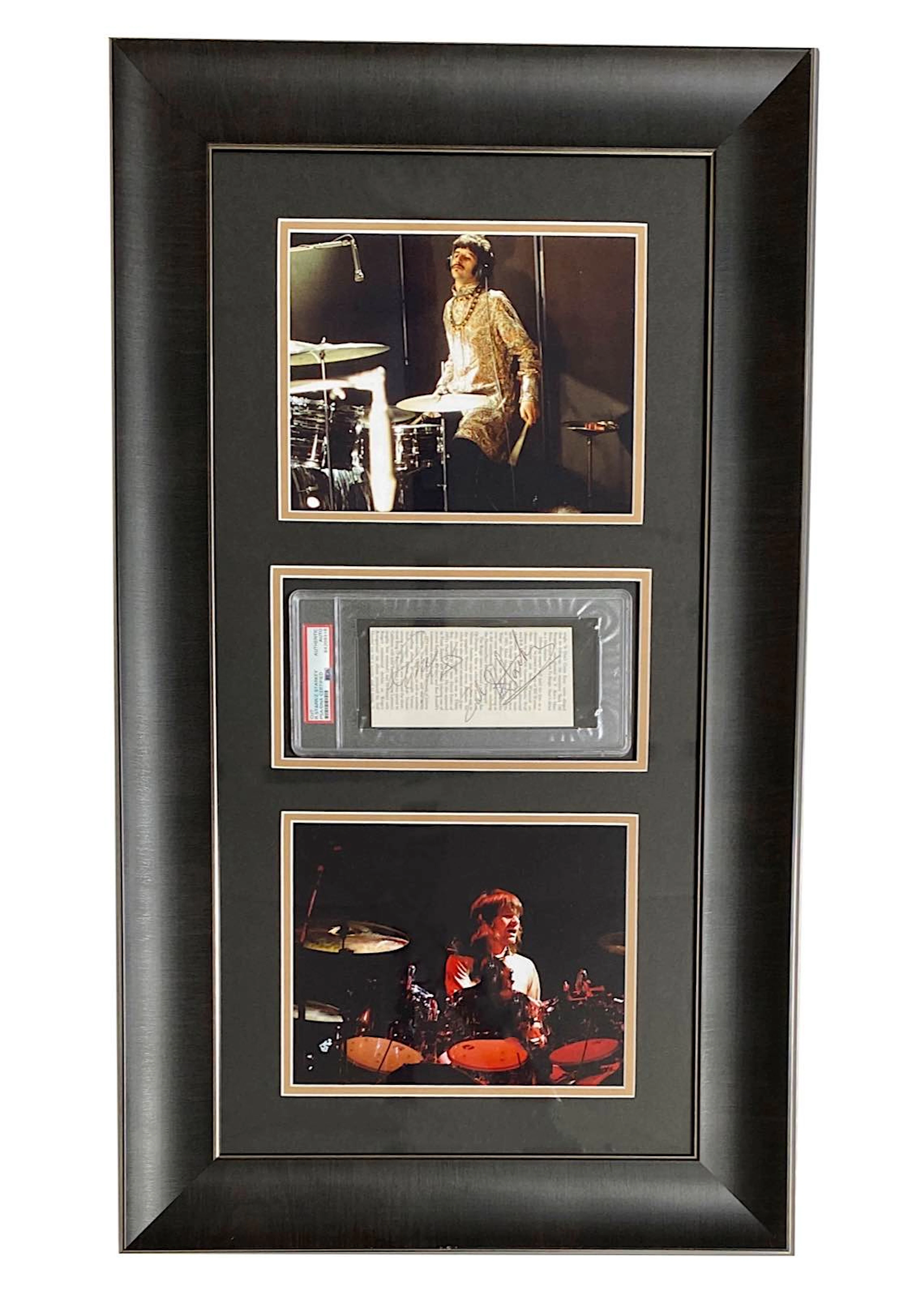 Ringo Starr & Zak Starkey Signed Cut Framed Display (PSA)