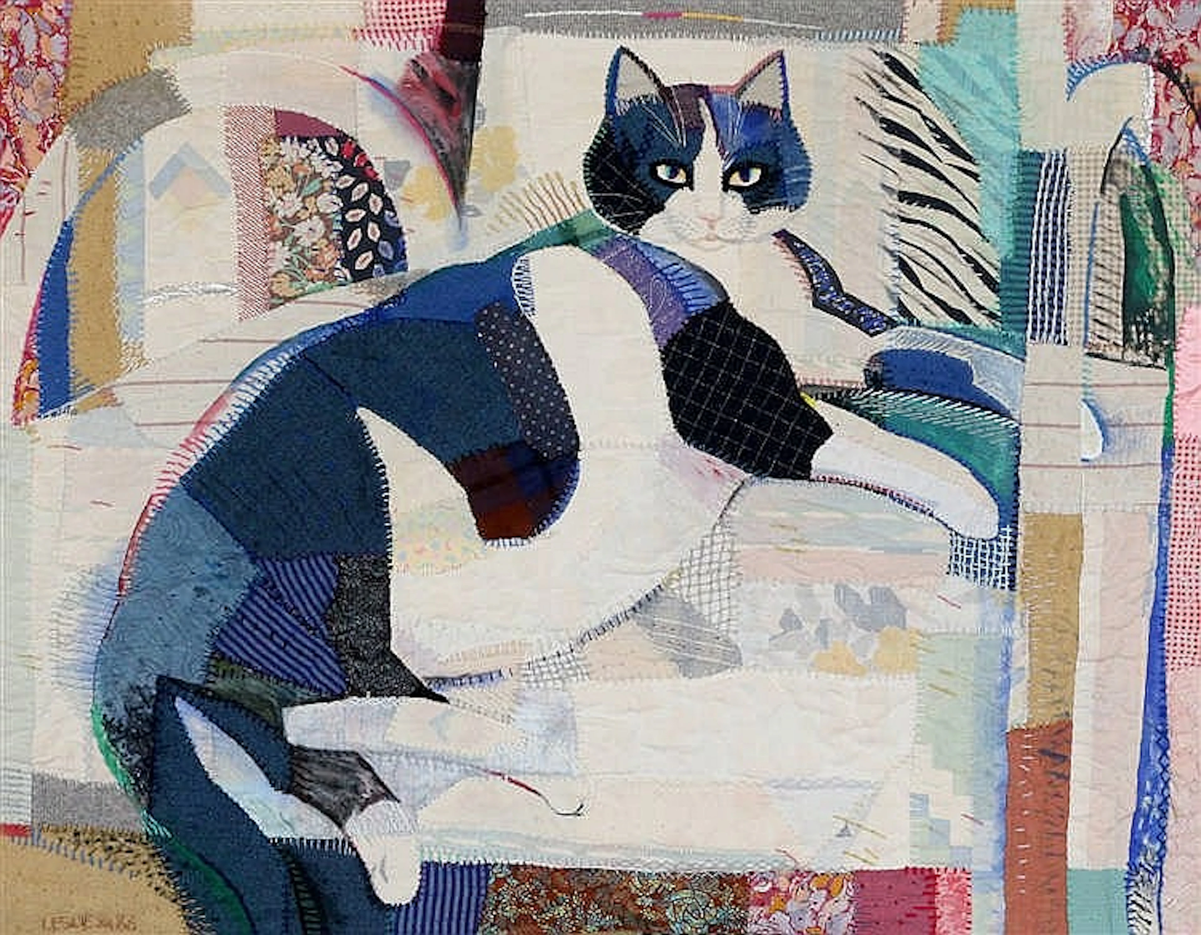 Leslie Gabriëlse (1940-) - A tapestry depicting a cat lying in a chair
