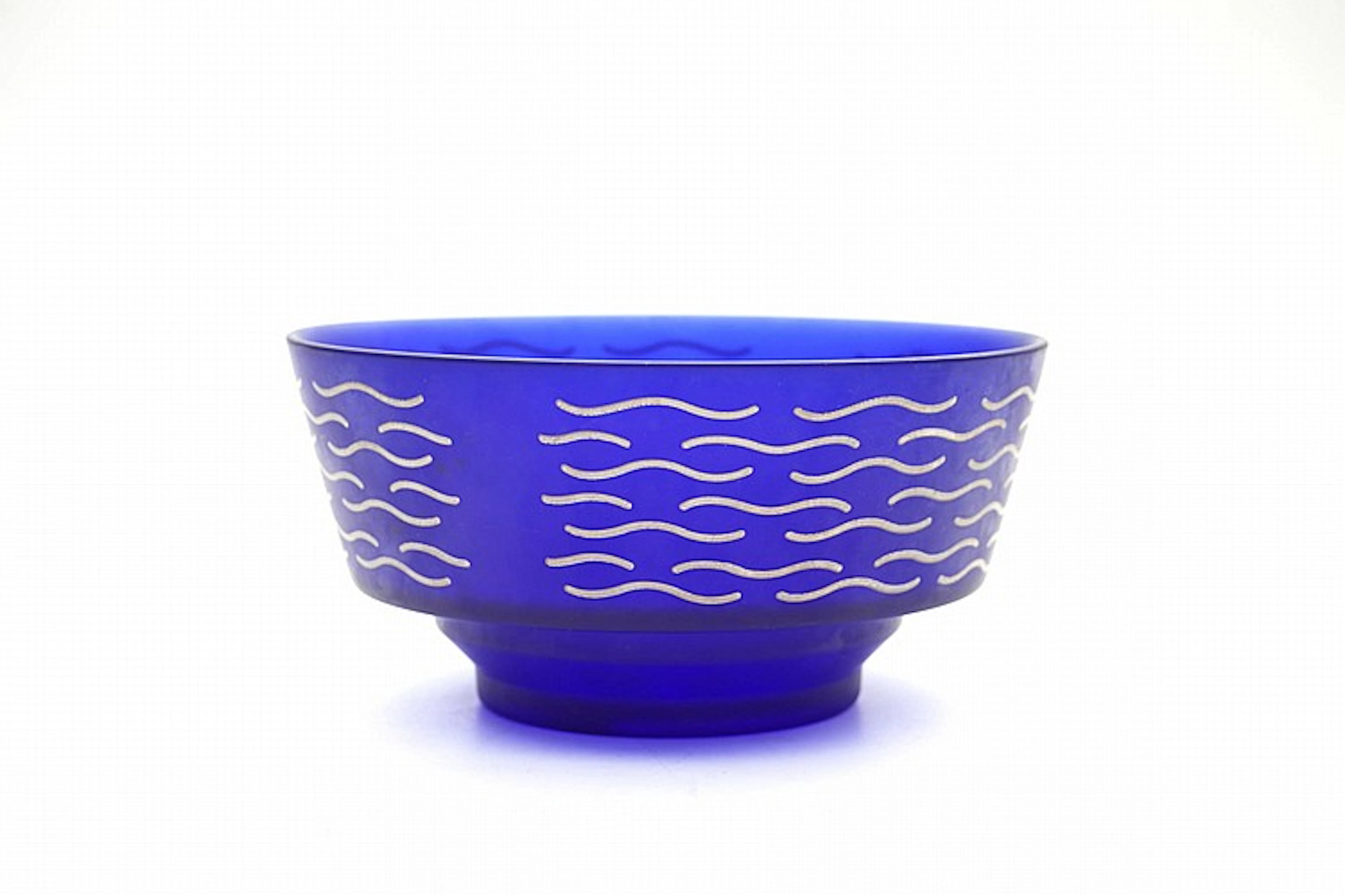 Marco Susani & Elisabeth Vidal A cobalt blue glass bowl decorated...