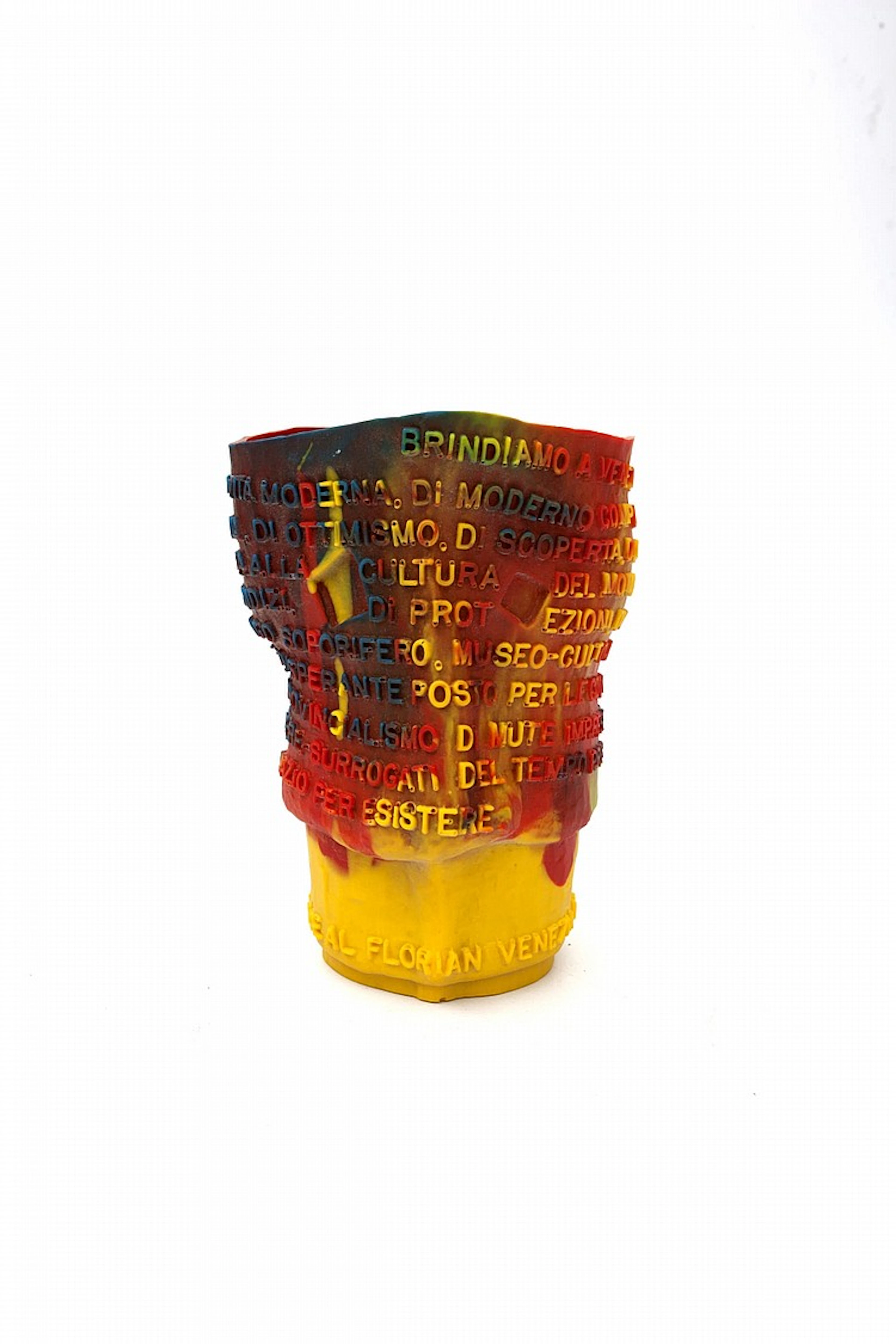 Gaetano Pesce (1939-) A plastic vase/beaker shaped as a mask with text