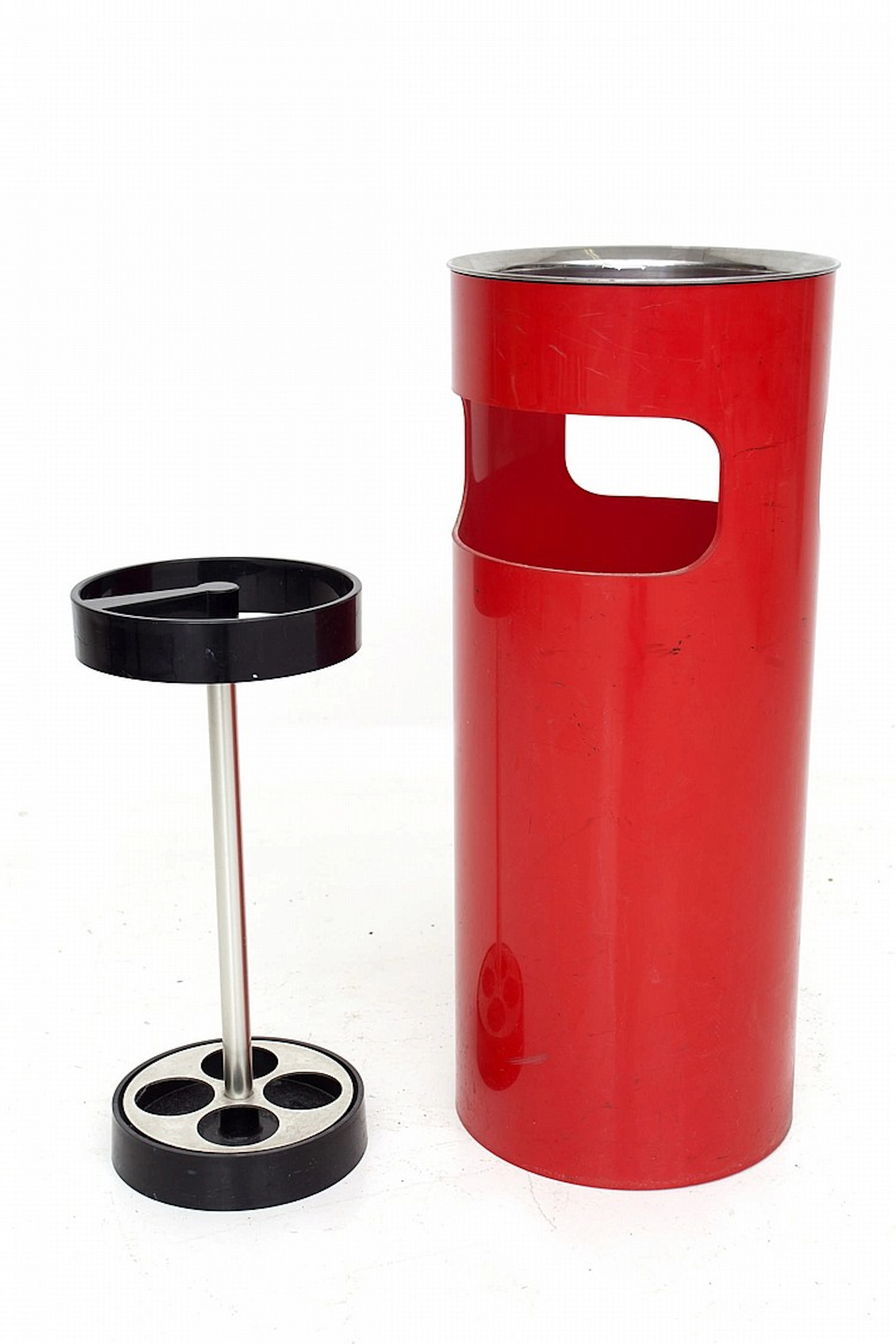 Gino Colombini (1915-) A red plastic umbrella stand with metal rim