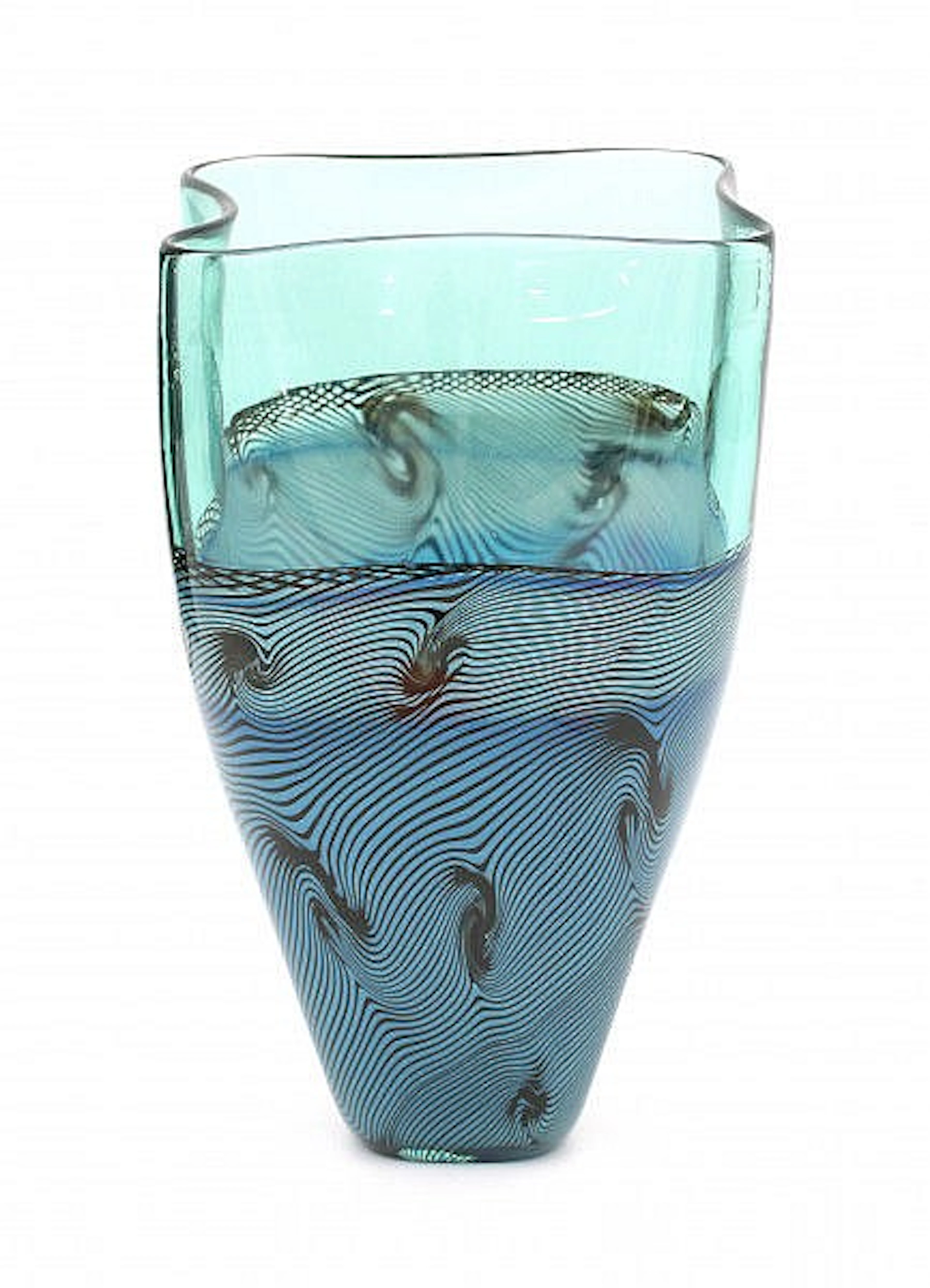 Giampaolo Seguso (1942) - A square compressed glass vase with in blue