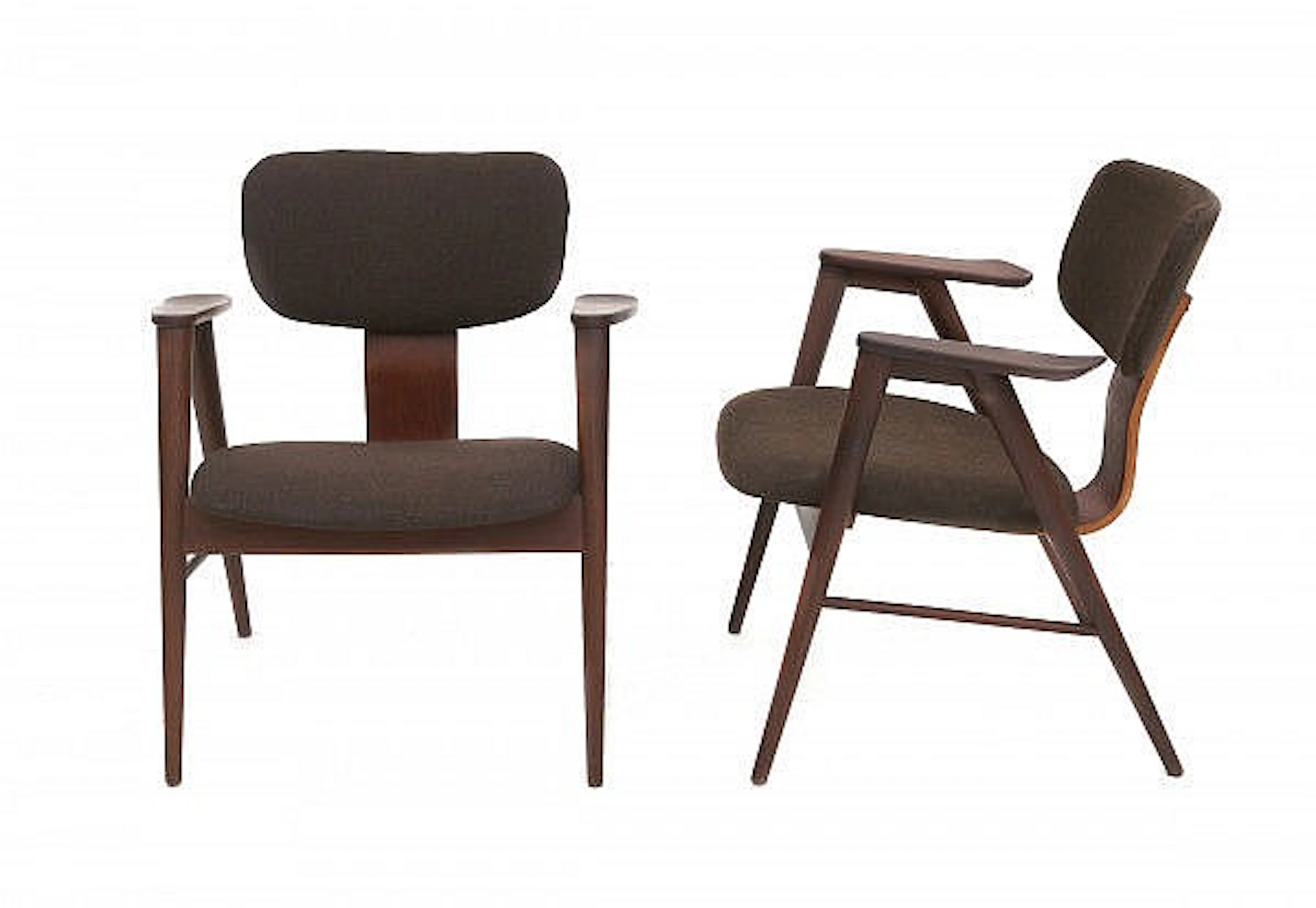 Cees Braakman (1917-1995) - Two brown upholstered teak armchairs