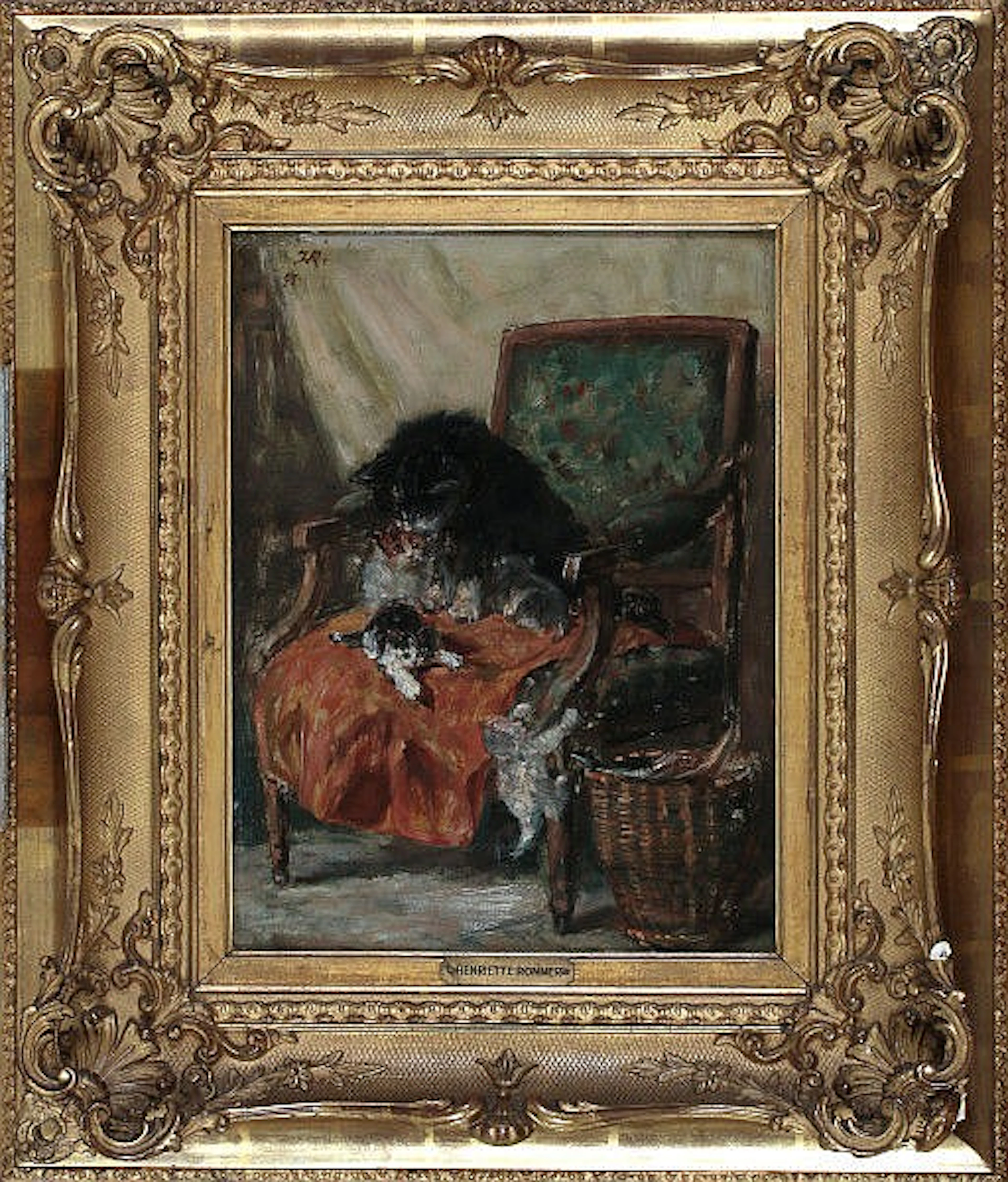 Henriëtte Ronner-Knip (1821-1909) - Mother watching her four playful kittens