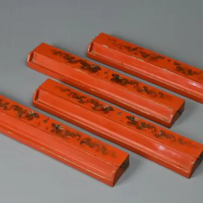 A SET OF CHINESE RED LACQUER MAHJONG RACKS, EARLY 20TH CENTURY. Each ...