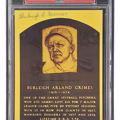 Burleigh Grimes Signed Hall of Fame Plaque Postcard (PSA) Barnebys