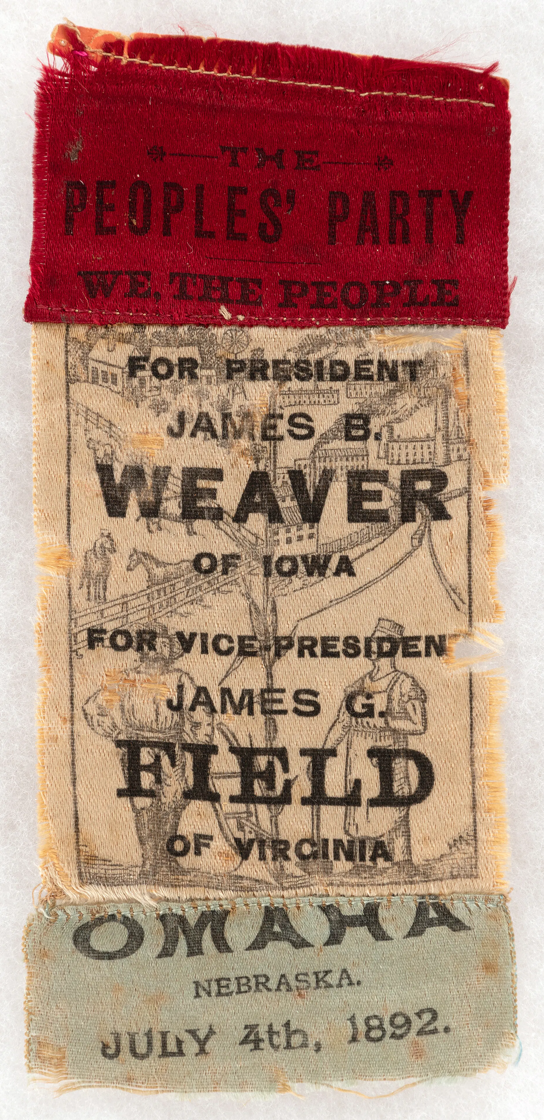 WEAVER & FIELD PEOPLE'S PARTY OMAHA, NE 1892 SINGLE DAY EVENT RIBBON ...
