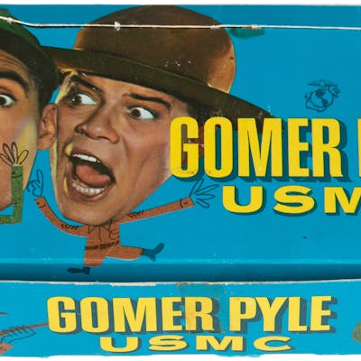 GOMER PYLE FLEER GUM CARD DISPLAY BOX, WAX PACK, WRAPPER & SPEC SHEET ...