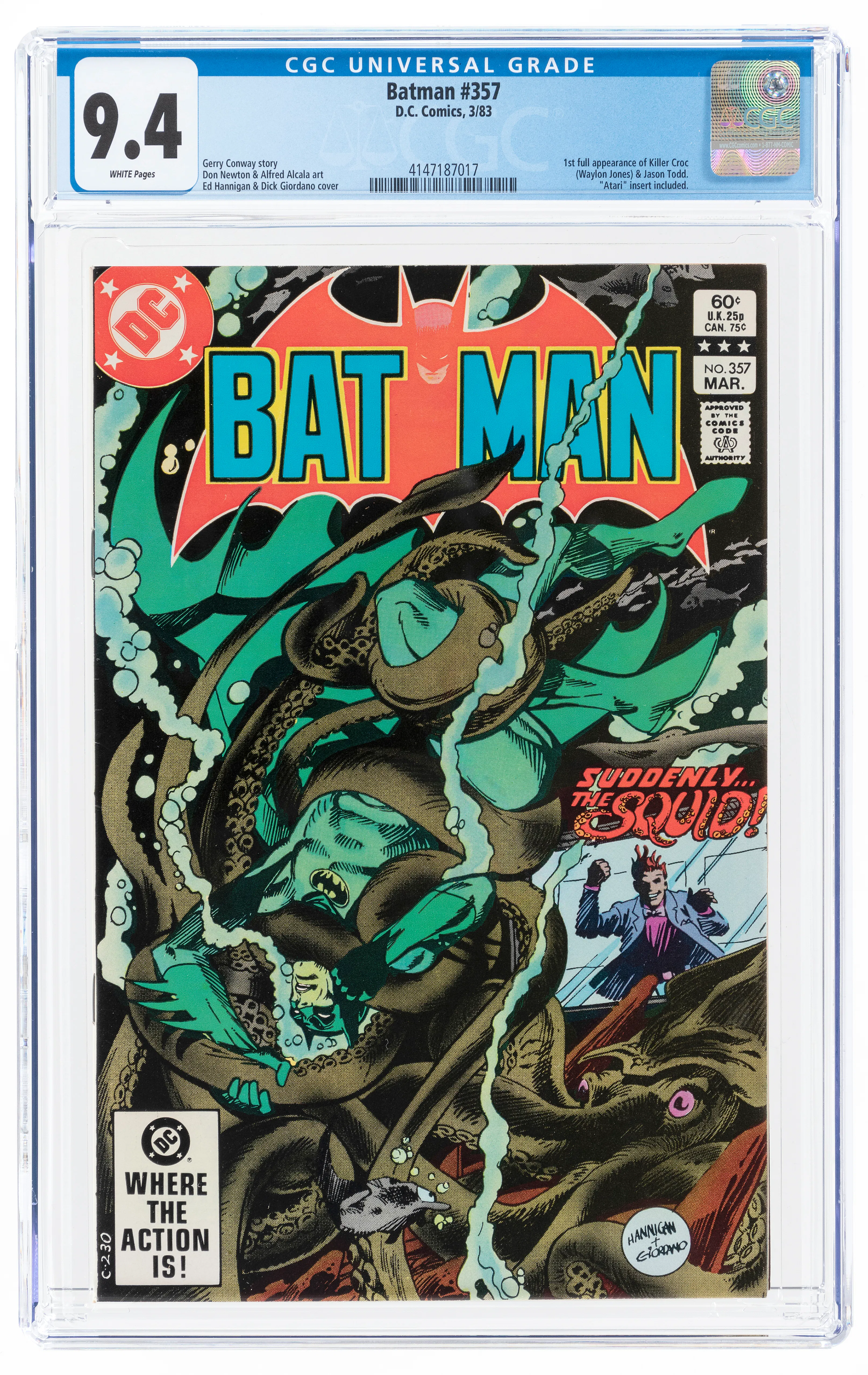 BATMAN #357 MARCH 1983 CGC 9.4 NM (FIRST FULL KILLER CROC, JASON TODD ...