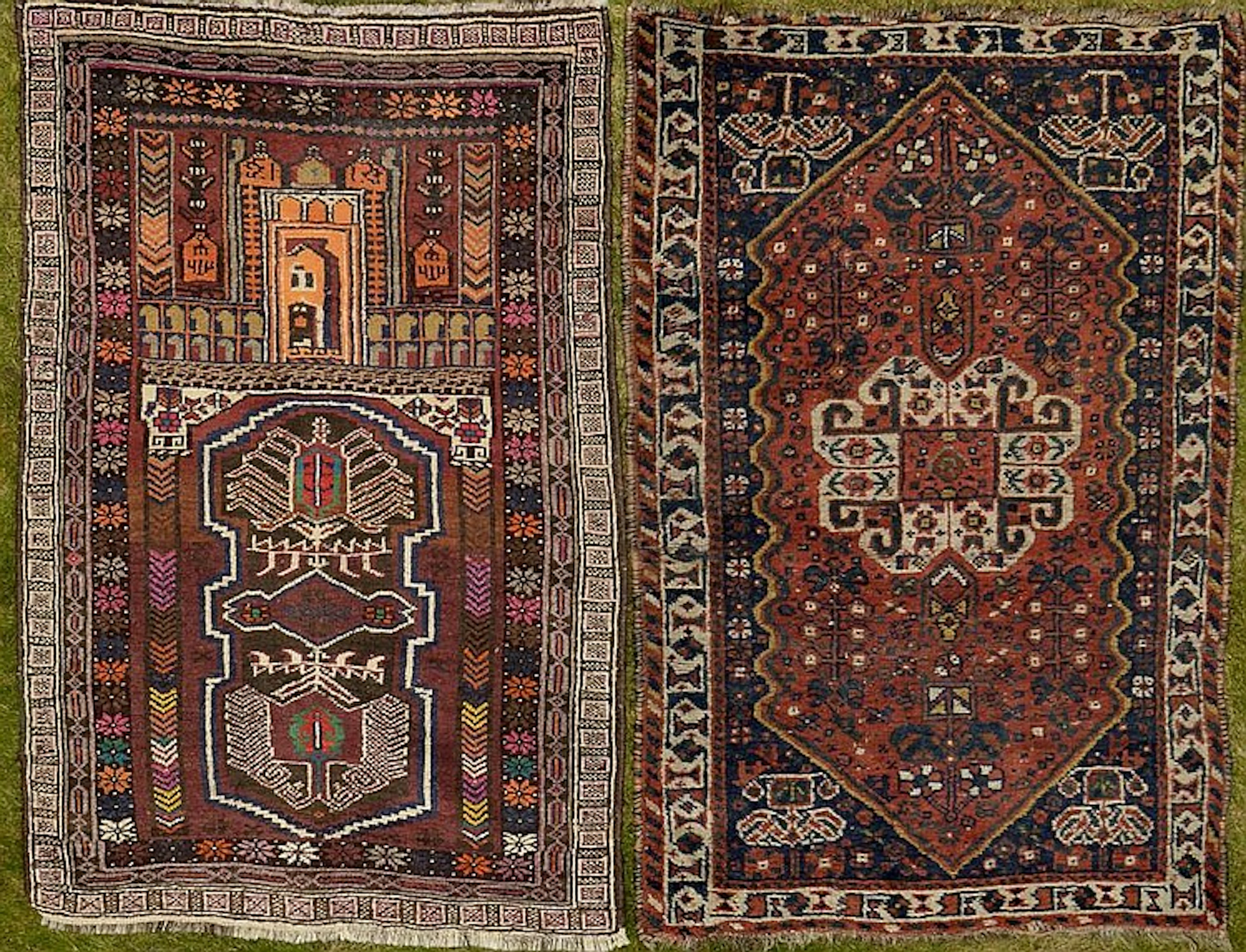 PAIR OF RUGS BALUDJ AND SHIRAZ. ABOUT 1950. Prayer