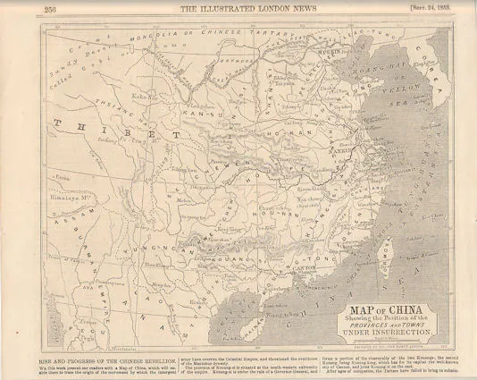 Map of China showing the position of the provinces and towns under ...